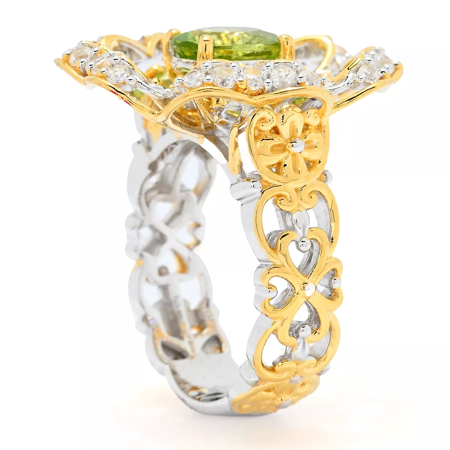 Gems en Vogue 3.17ctw Peridot & White Zircon Heart Ring