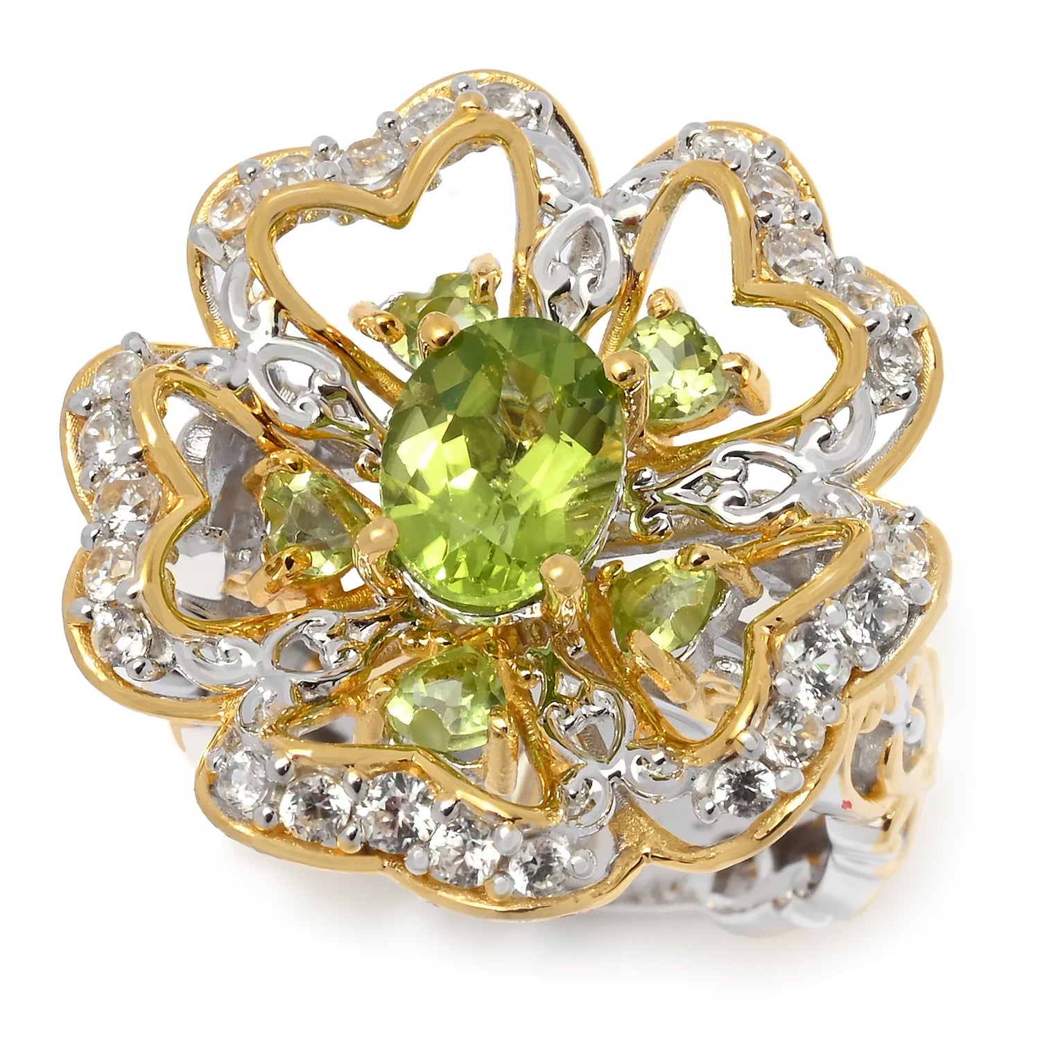 Gems en Vogue 3.17ctw Peridot & White Zircon Heart Ring