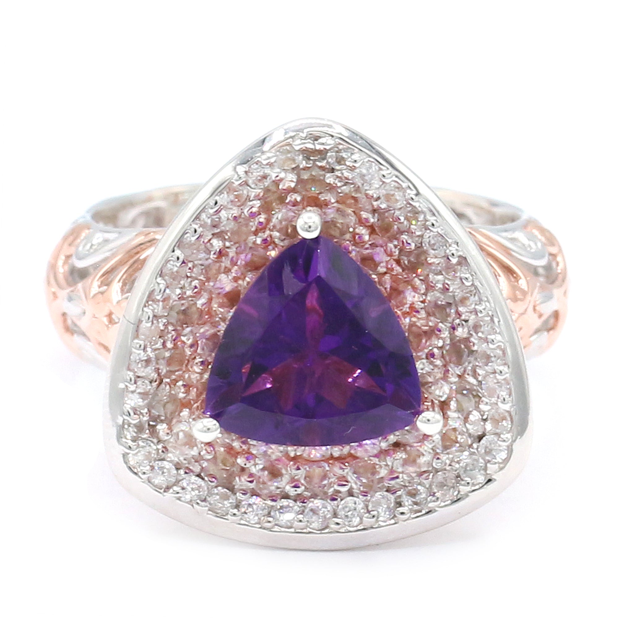 Gems en Vogue 18K Palladium Silver 4.76ctw Trillion Rio Grande Amethyst & White Zircon Ring