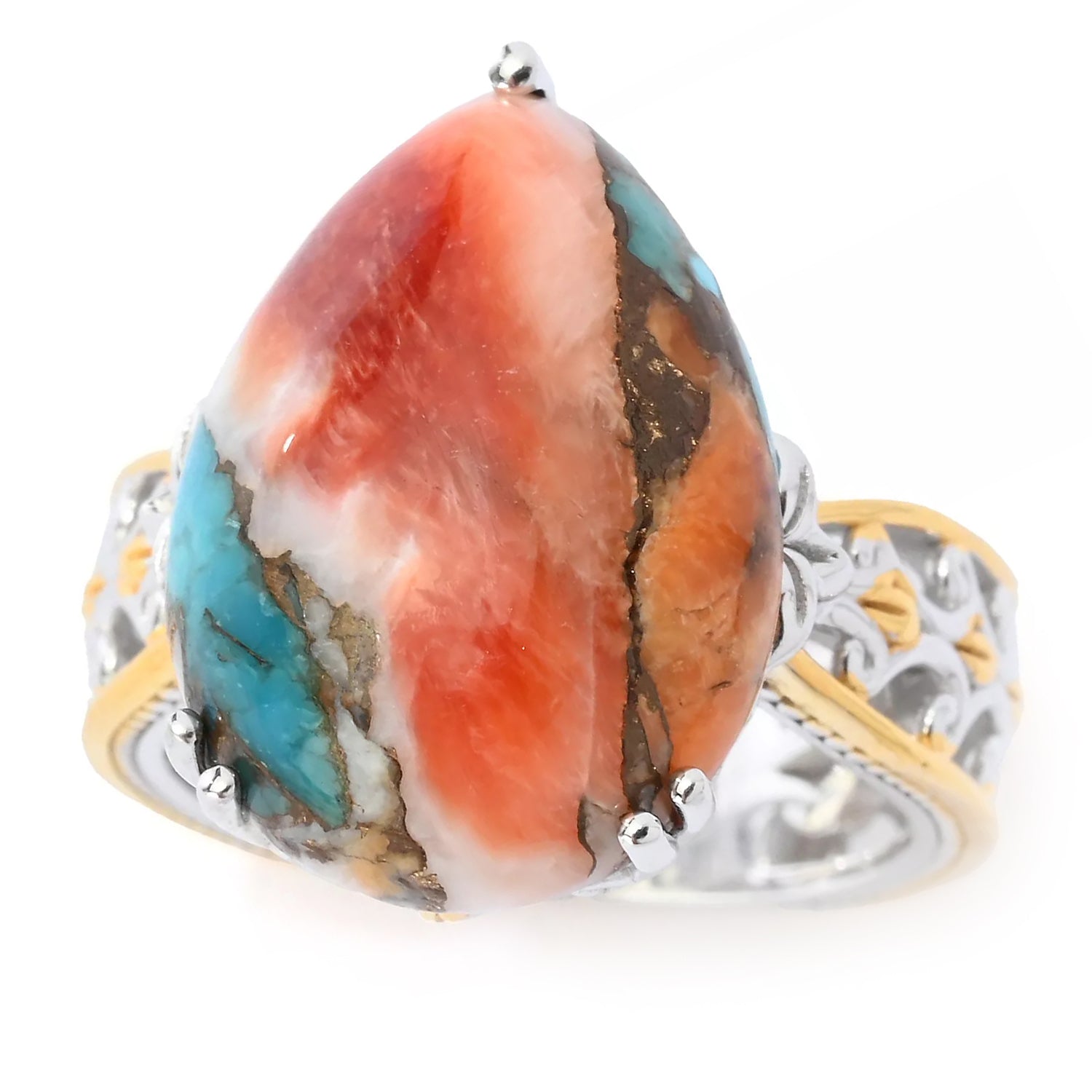 Gems en Vogue Pear Spiny Oyster Turquoise Ring