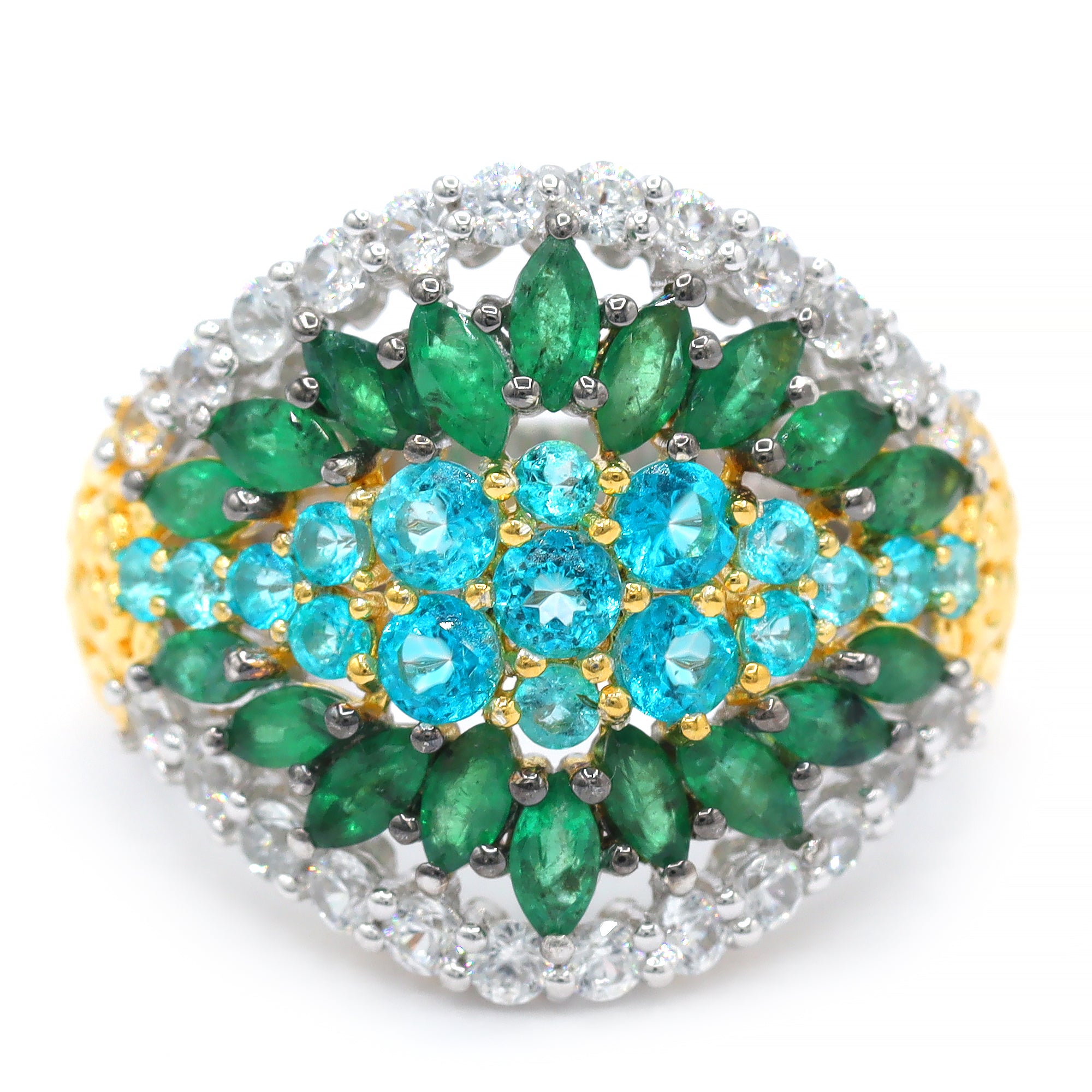 Bague Gems en Vogue halo 15,62 carats en topaze Paraíba et zircon blanc, modèle unique