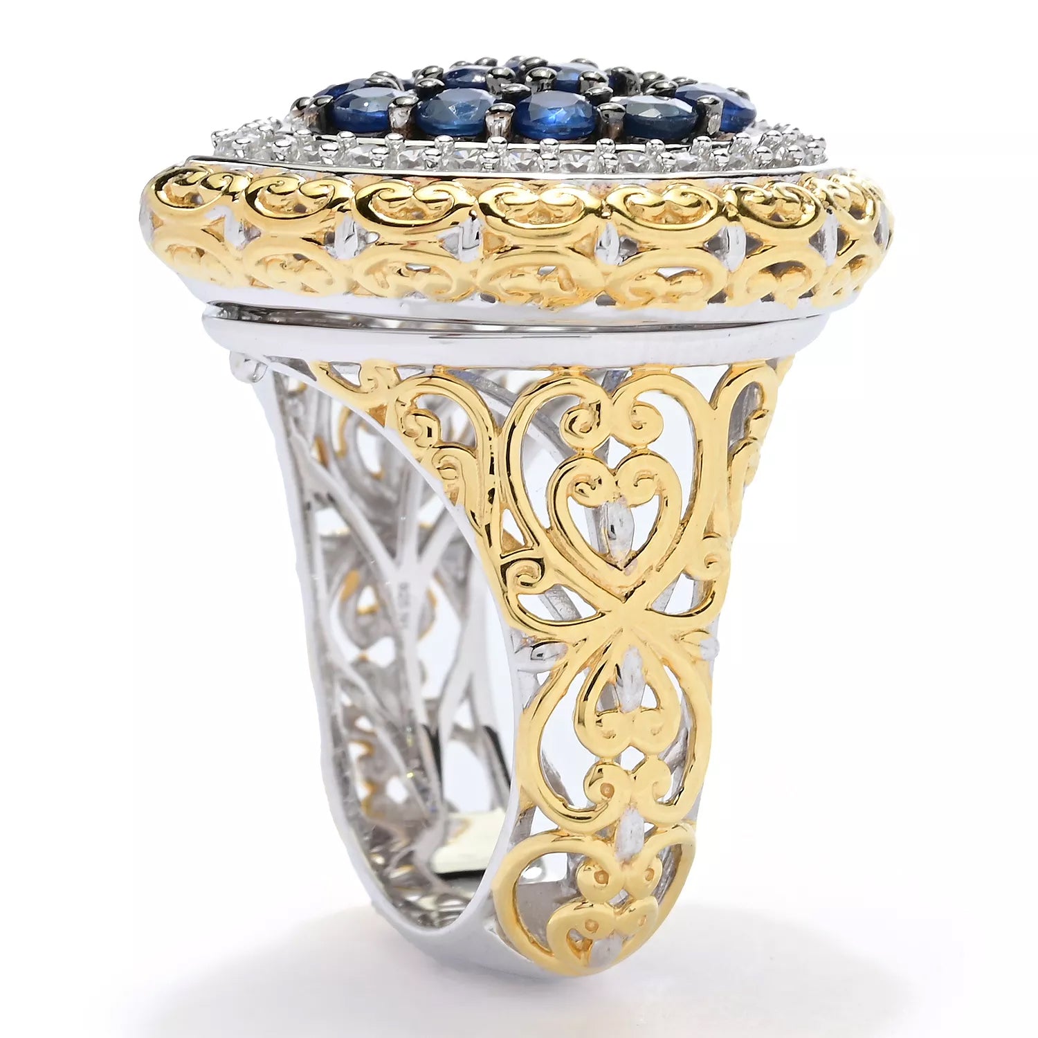 Gems en Vogue 2.40ctw Royal Blue Sapphire & White Zircon Halo Heart Locket Ring