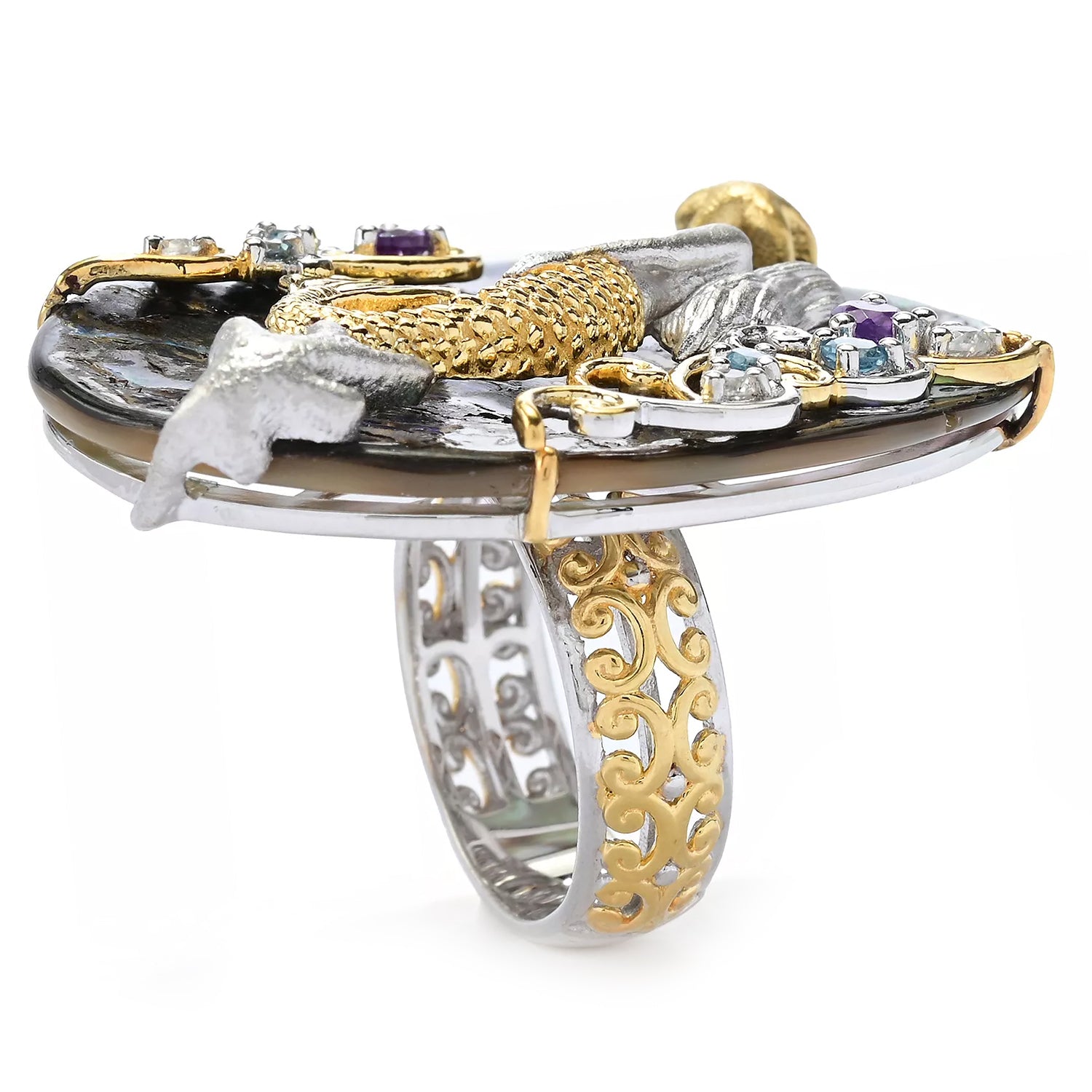 Gems en Vogue Abalone Shell & Multi Gemstones Mermaid Ring