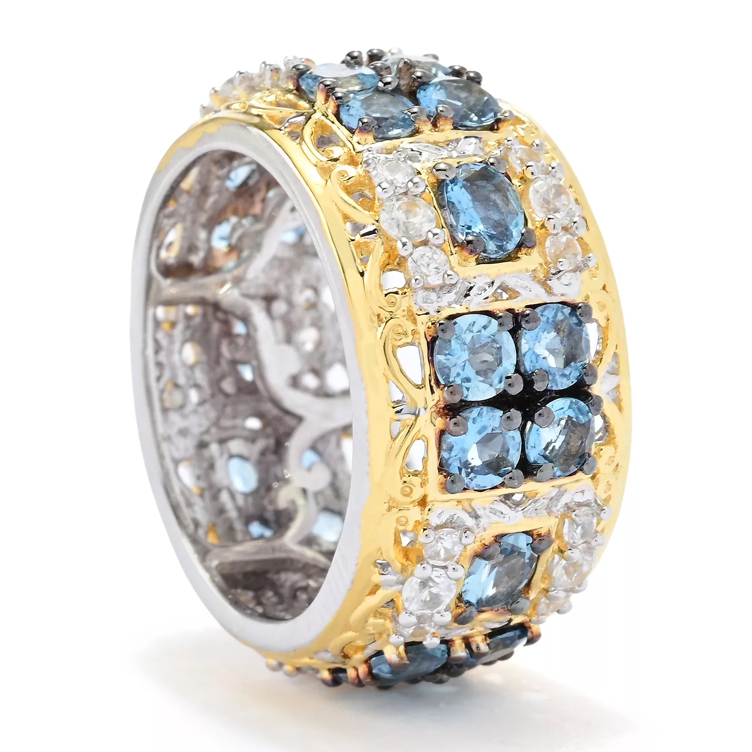 Gems en Vogue 3.48ctw Tanzanian Aquamarine & White Zircon Eternity Band Ring CANNOT BE RESIZED