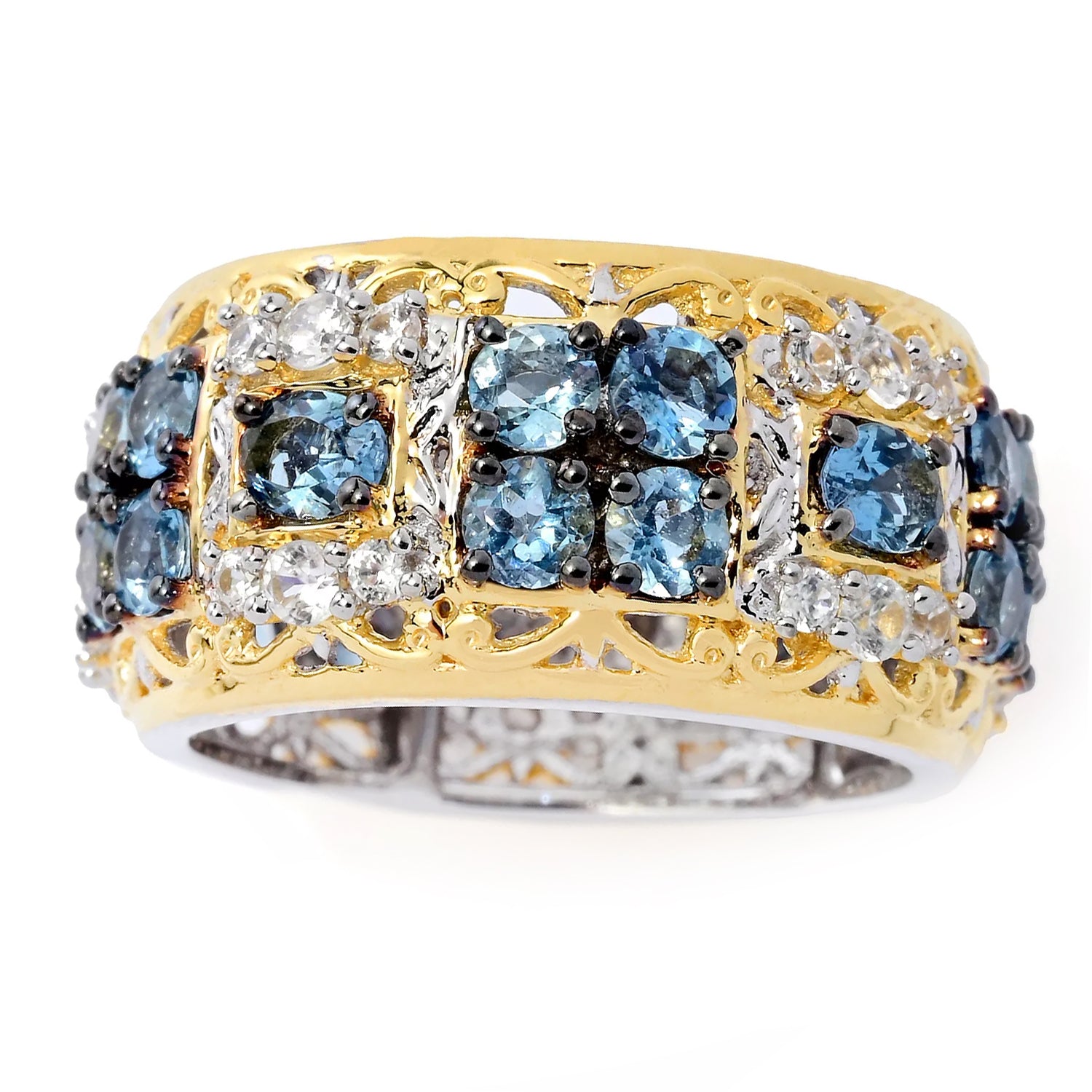 Gems en Vogue 3.48ctw Tanzanian Aquamarine & White Zircon Eternity Band Ring CANNOT BE RESIZED