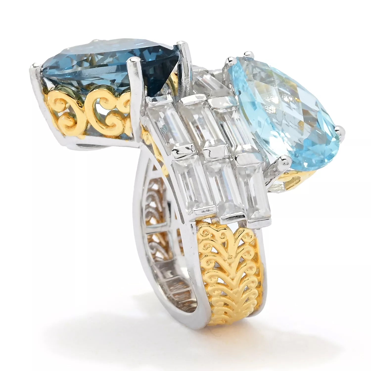 Gems en Vogue 19.15ctw Blue Topaz & White Zircon Ring