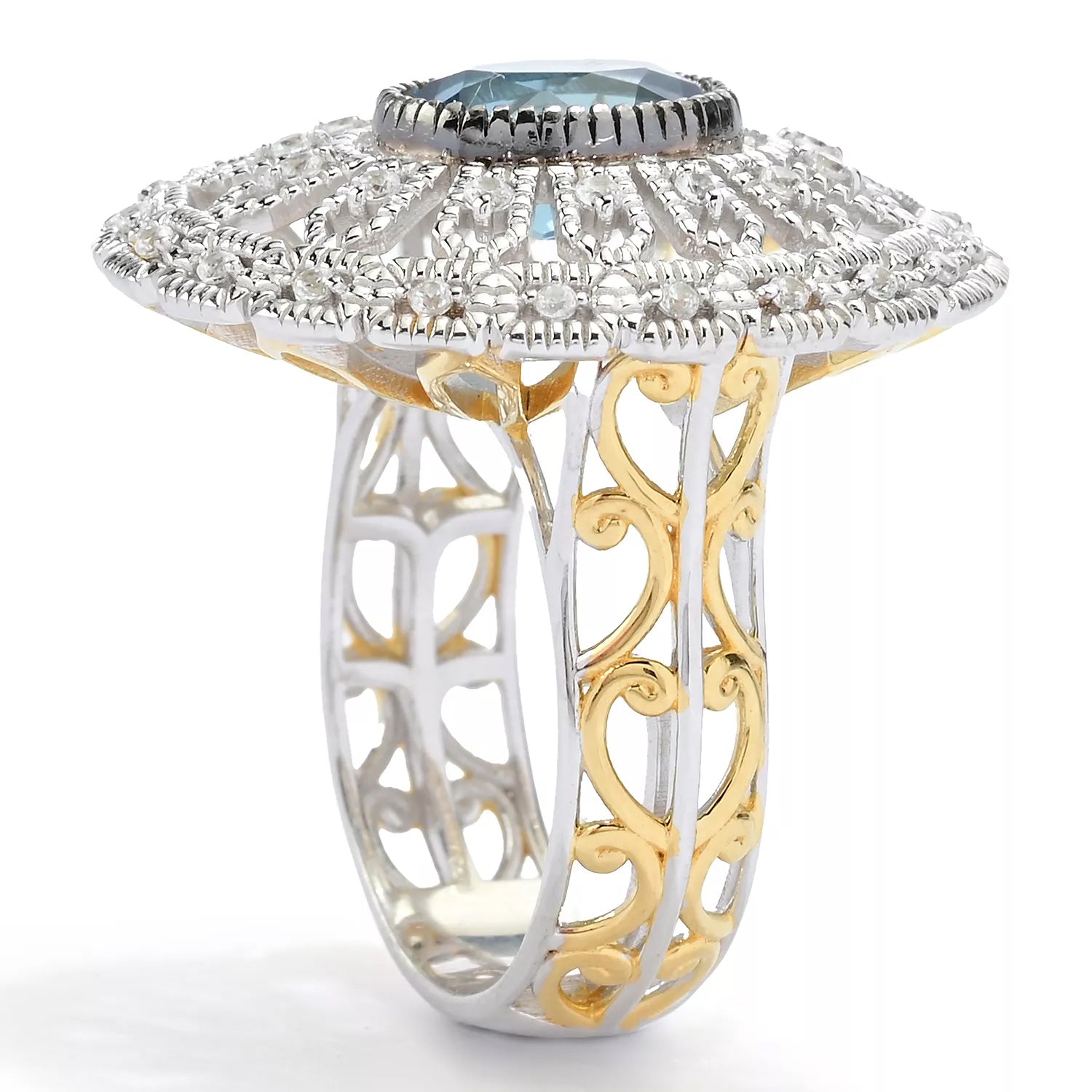 Gems en Vogue 5.12ctw Teal Blue Fluorite & White Zircon Ring