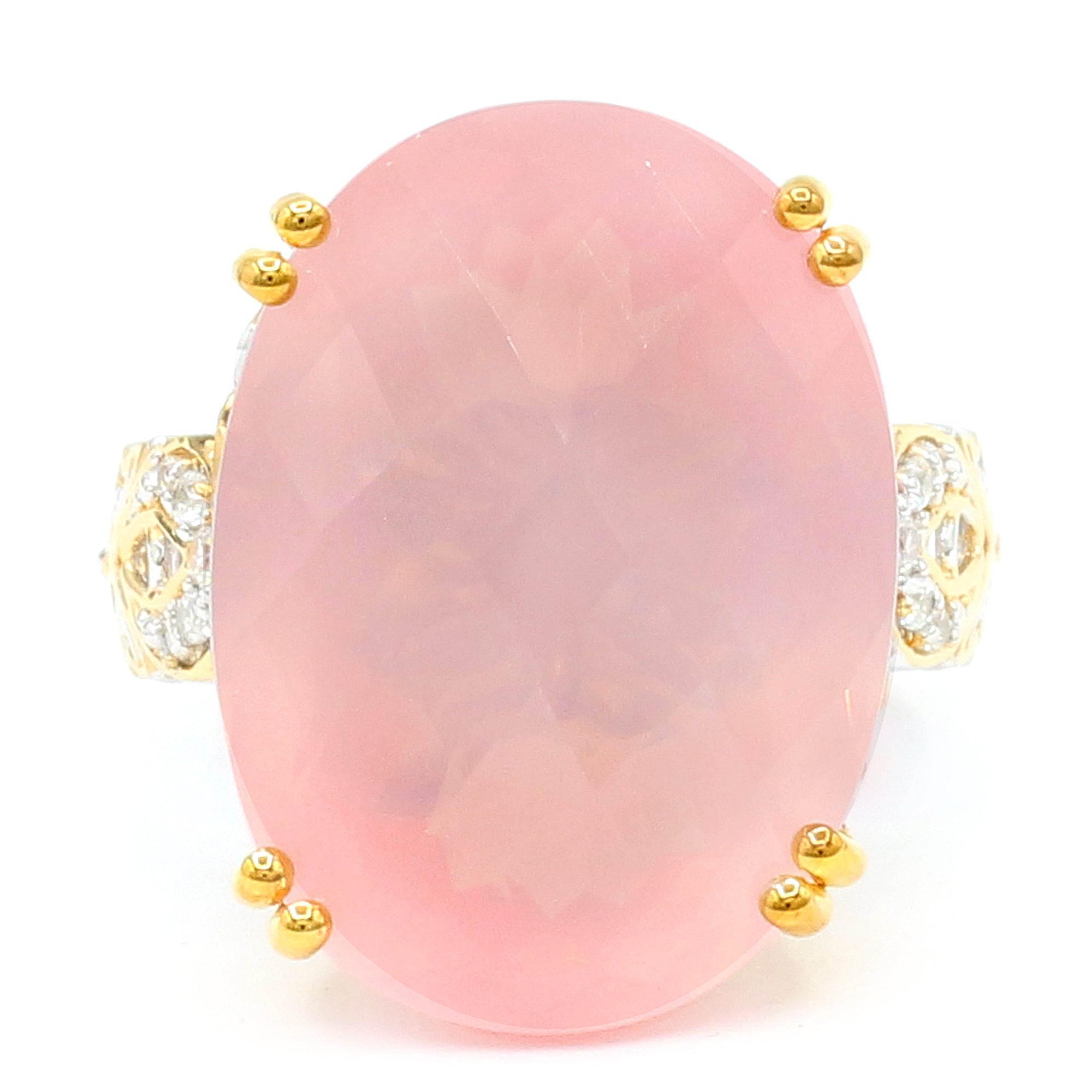 Gems en Vogue 30.26ctw Rose Quartz & White Zircon Honker Ring