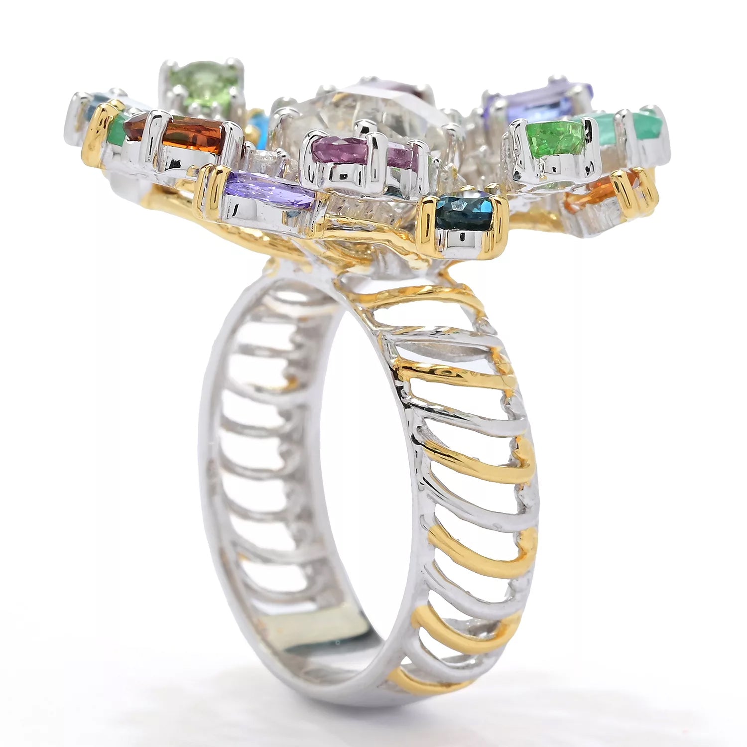 Gems en Vogue 5.51ctw Clear Quartz & Multi Gemstones Rainbow Ring