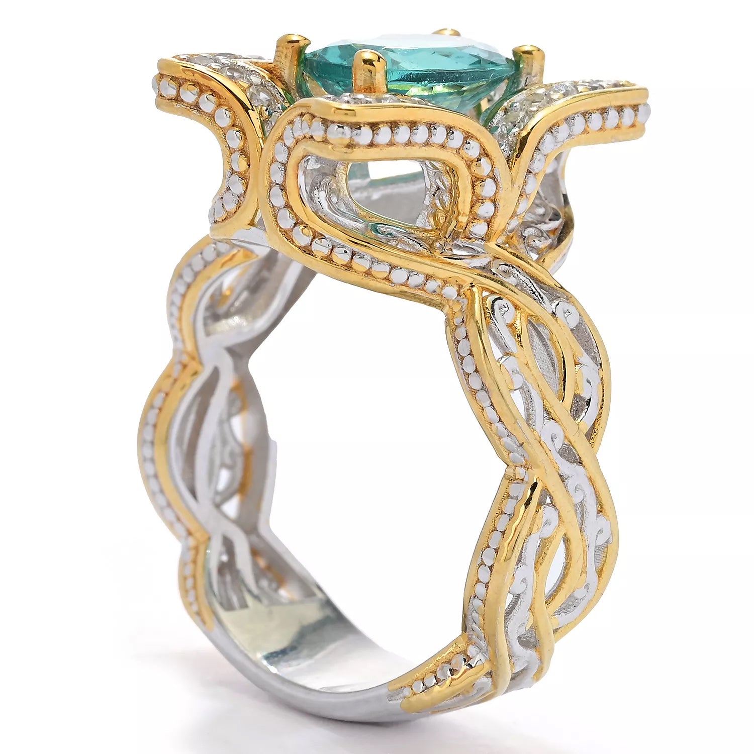 Gems en Vogue 2.17ctw Dauphin Apatite & White Zircon Ring