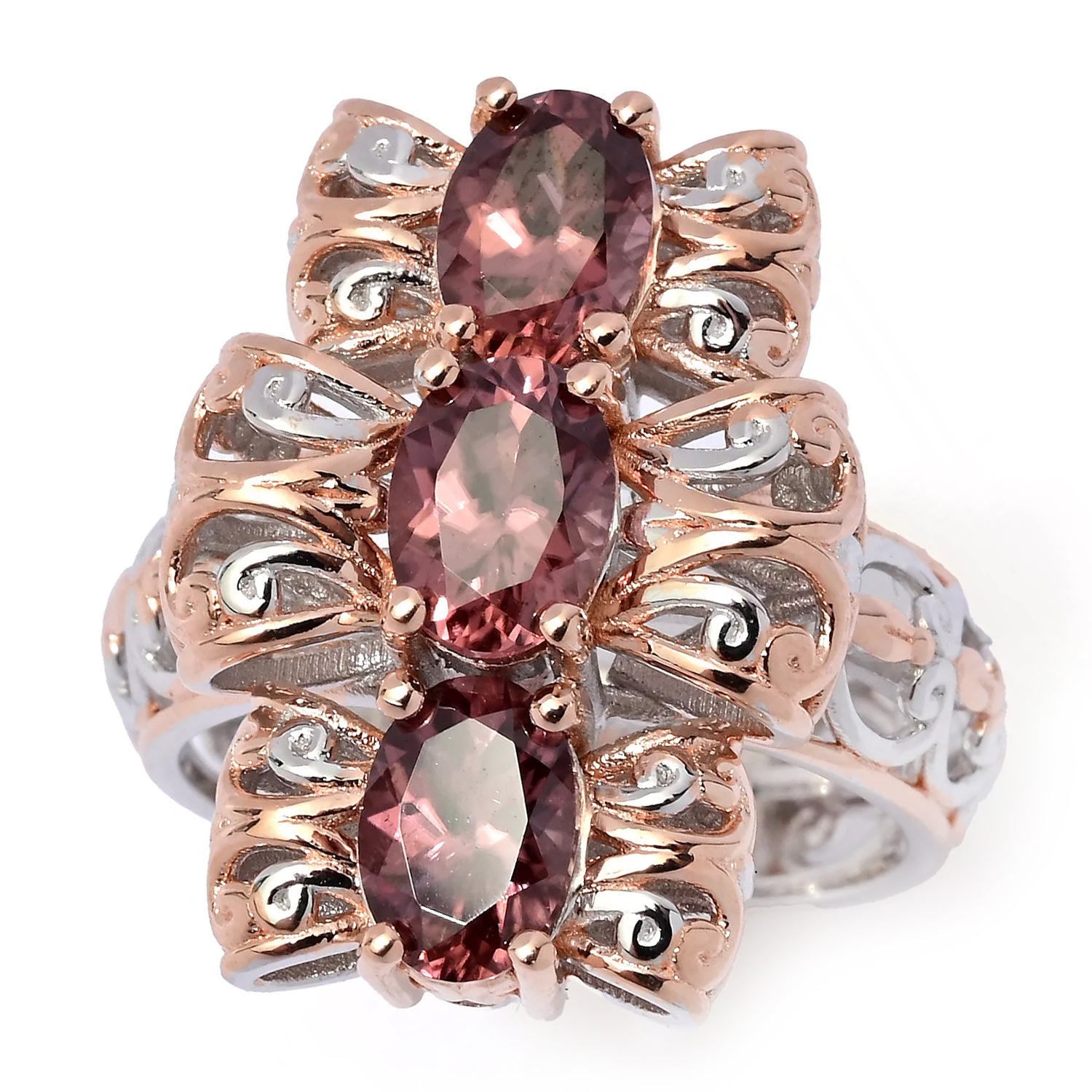 Gems en Vogue 3.54ctw Rose Zircon Three Stone Ring