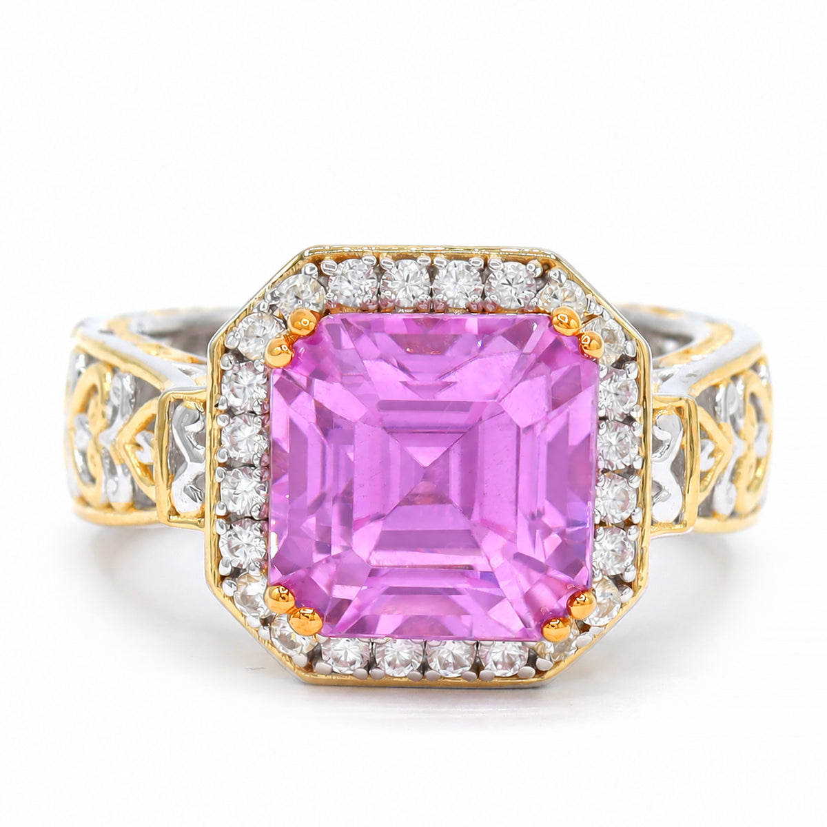 Gems en Vogue One-of-a-Kind 24K Palladium Silver 8.41ctw Pink Kunzite & White Zircon Halo Ring