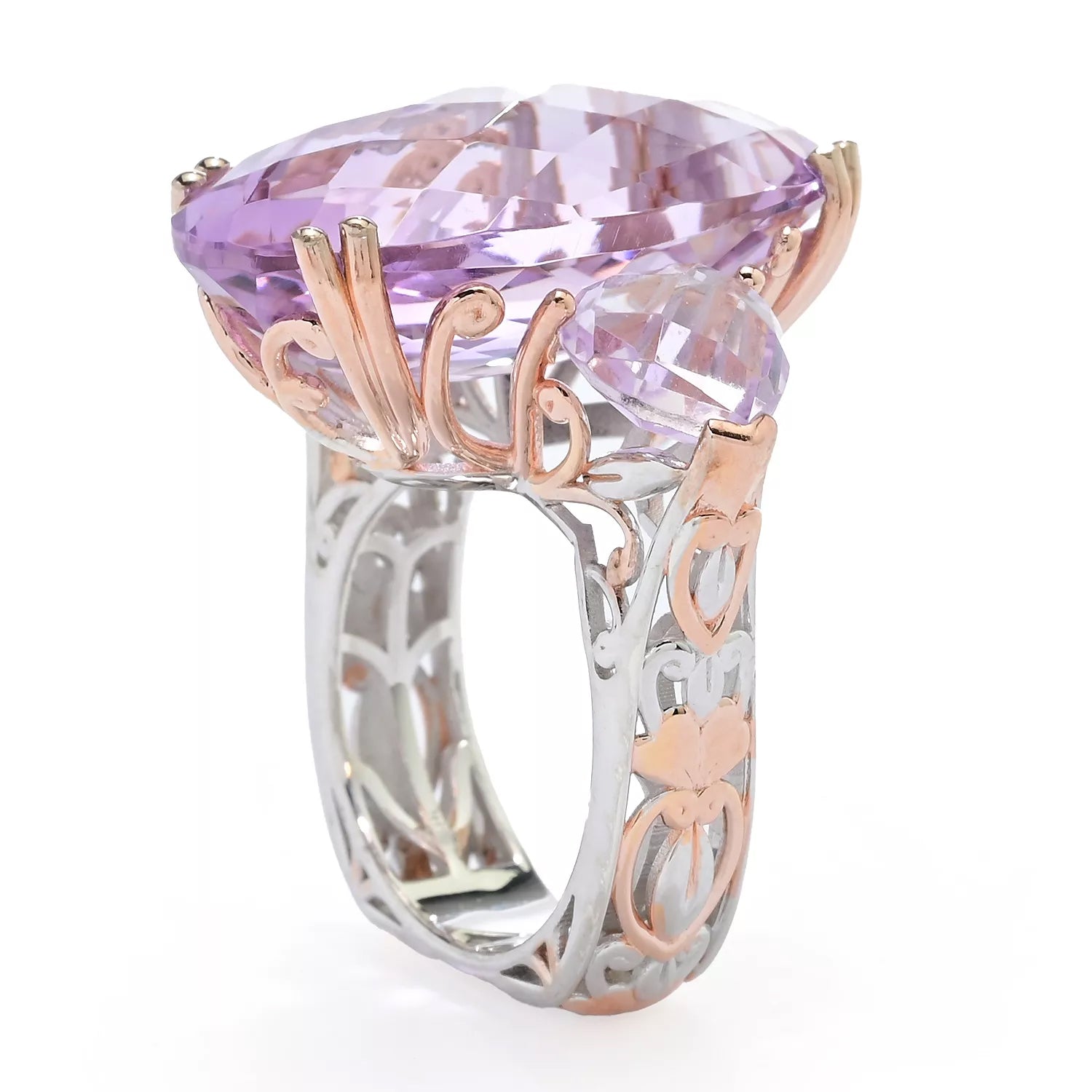 Gems en Vogue 23.86ctw Oval & Heart Shape Pink Amethyst Honker Ring