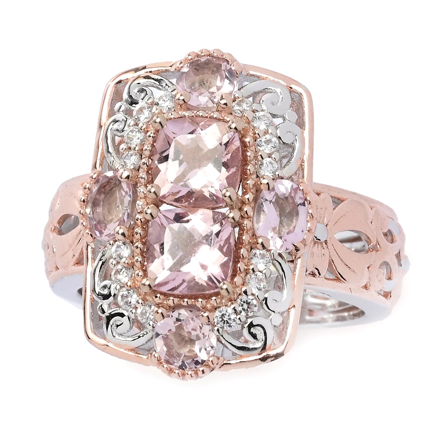 Gems en Vogue 2.11ctw Pink Morganite & White Zircon Ring