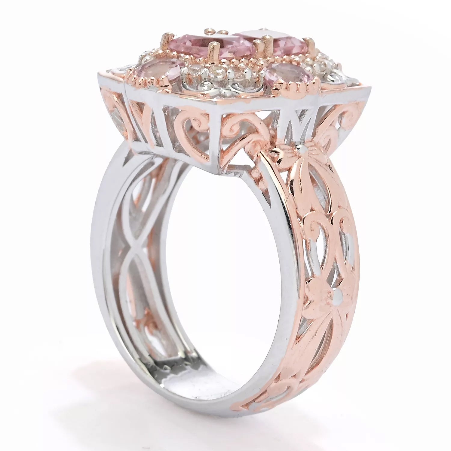 Gems en Vogue 2.11ctw Pink Morganite & White Zircon Ring
