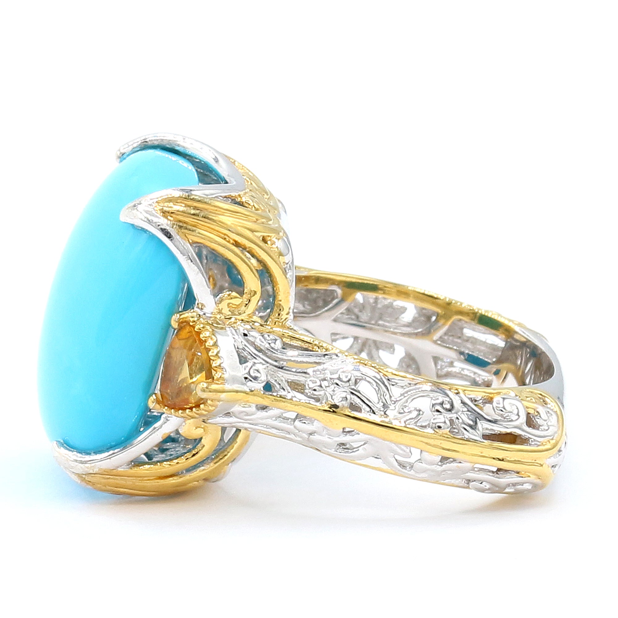 Couture Gems One-of-a-Kind 26.49ctw Sleeping Beauty Turquoise & Citrine Ring