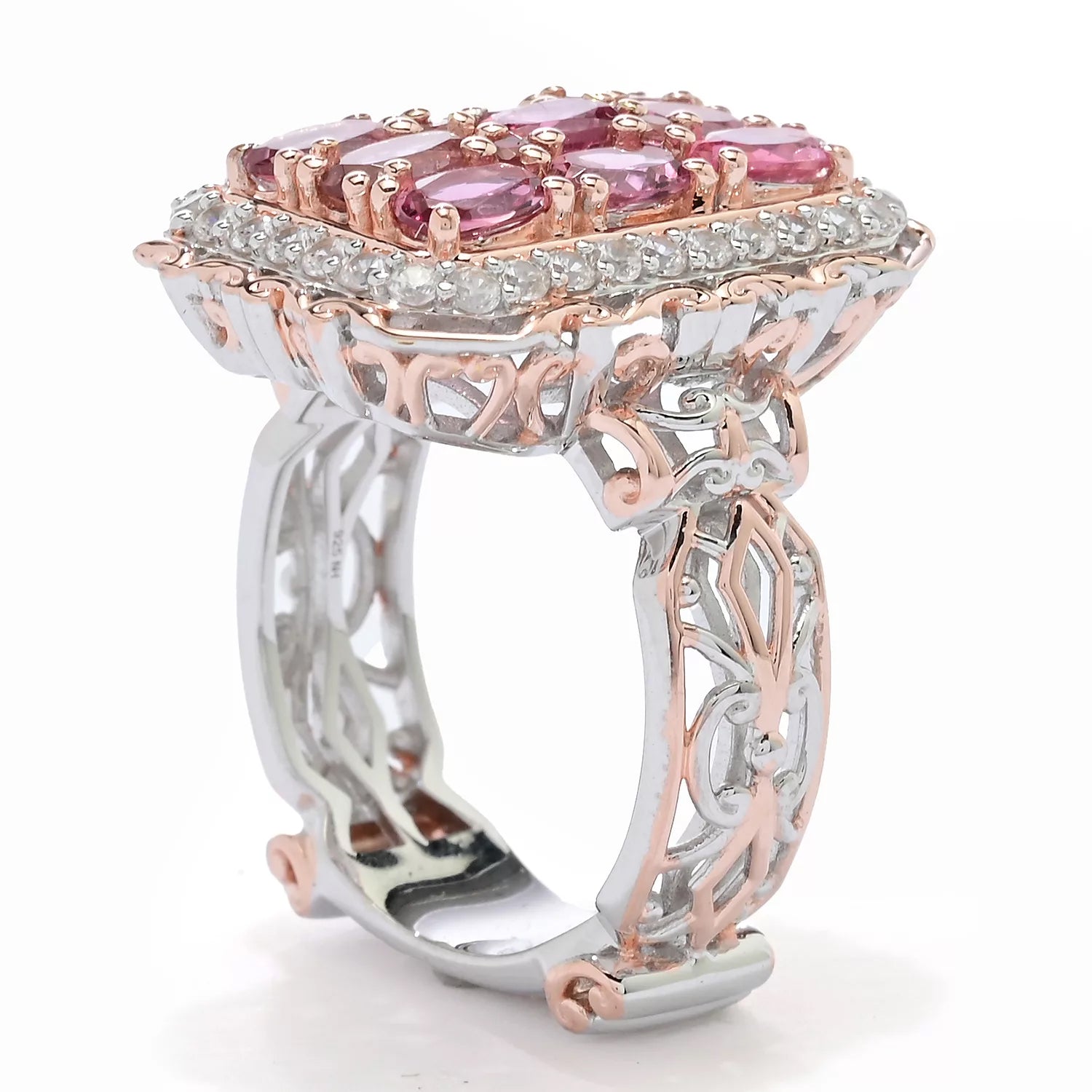 Gems en Vogue 2.71ctw Pink Tourmaline & White Zircon Ring