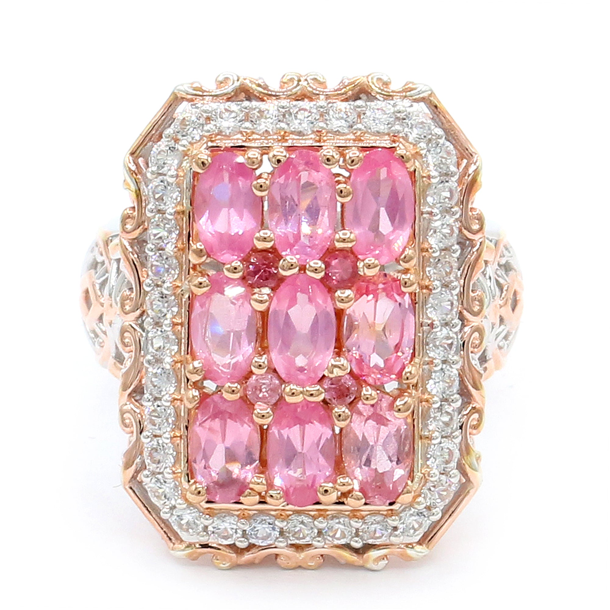 Gems en Vogue One-of-a-Kind 18K Palladium Silver 3.05ctw Tanzanian Pink Spinel & White Zircon Ring