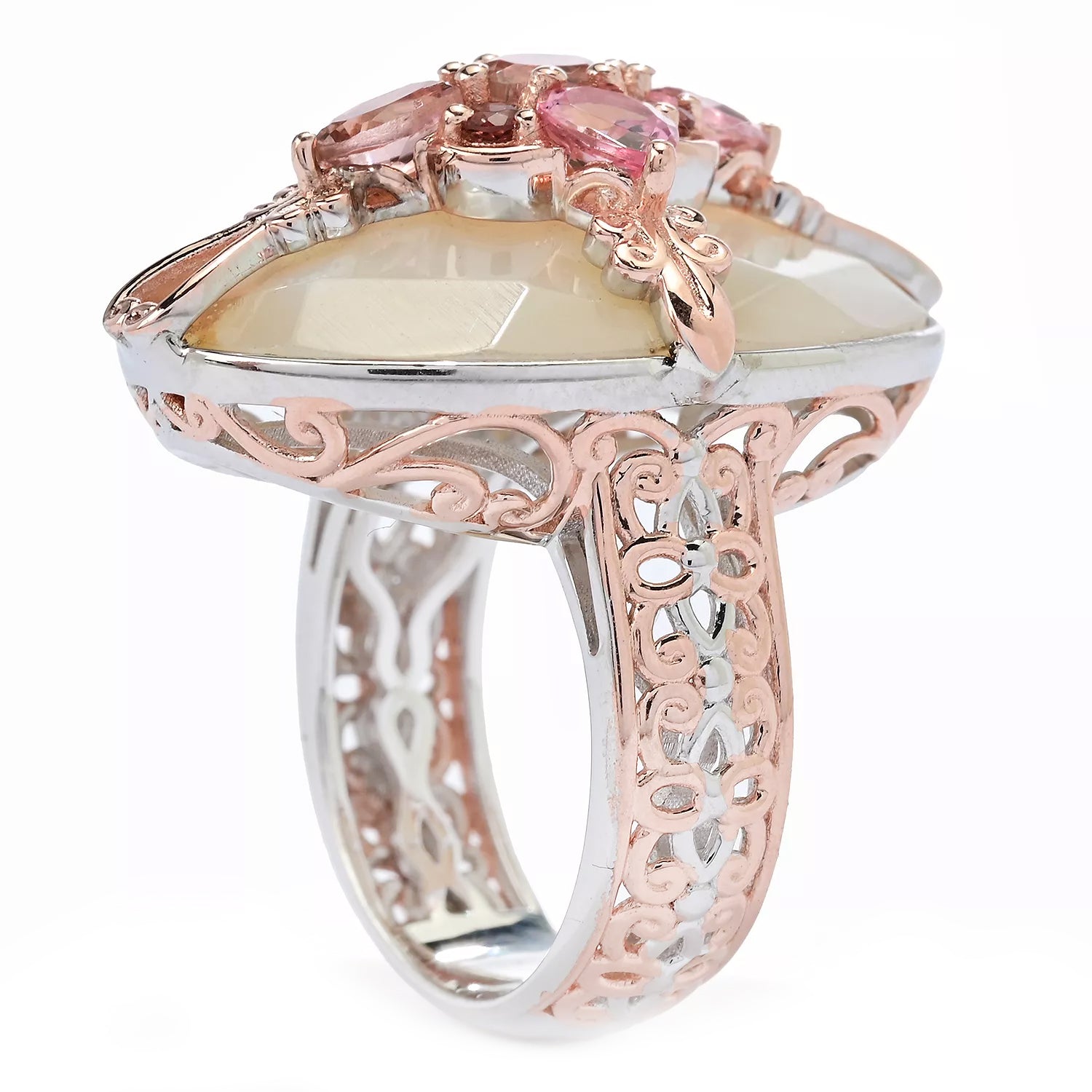 Gems en Vogue 1.41ctw Pink Tourmaline & White Mother-of-Pearl Ring