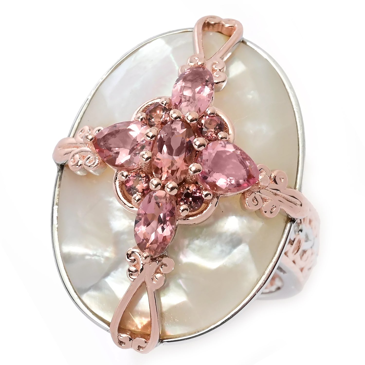 Gems en Vogue 1.41ctw Pink Tourmaline & White Mother-of-Pearl Ring