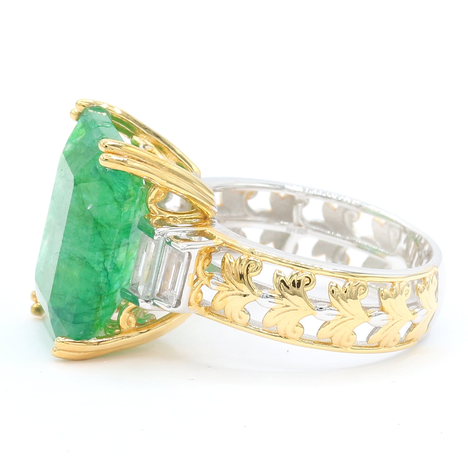 Gems en Vogue 10.95ctw Zambian Emerald & White Zircon Ring