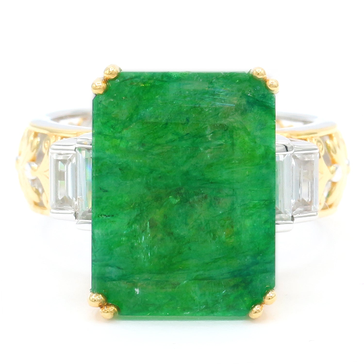 Gems en Vogue 10.95ctw Zambian Emerald & White Zircon Ring