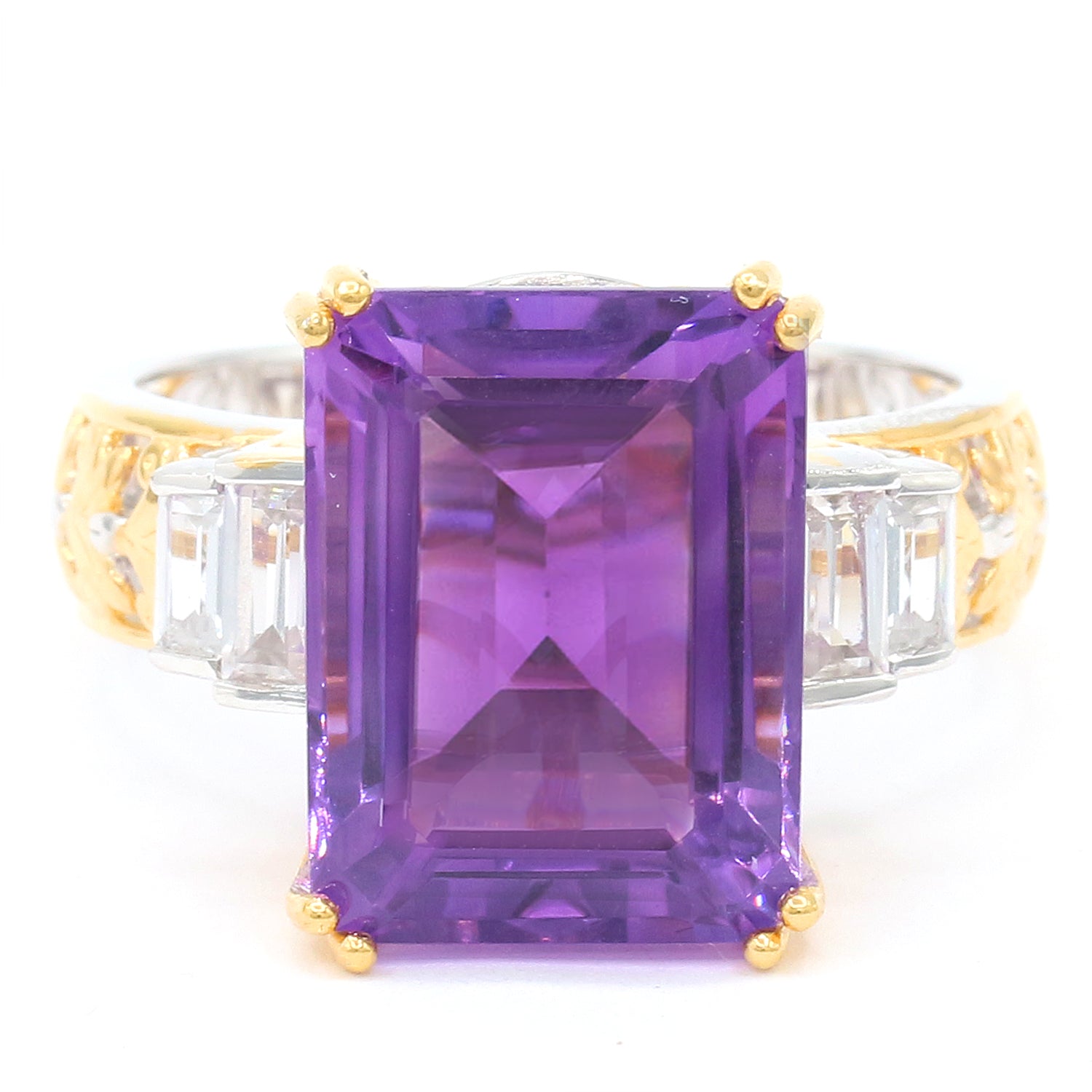Gems en Vogue 13.95ctw African Amethyst & White Zircon Ring