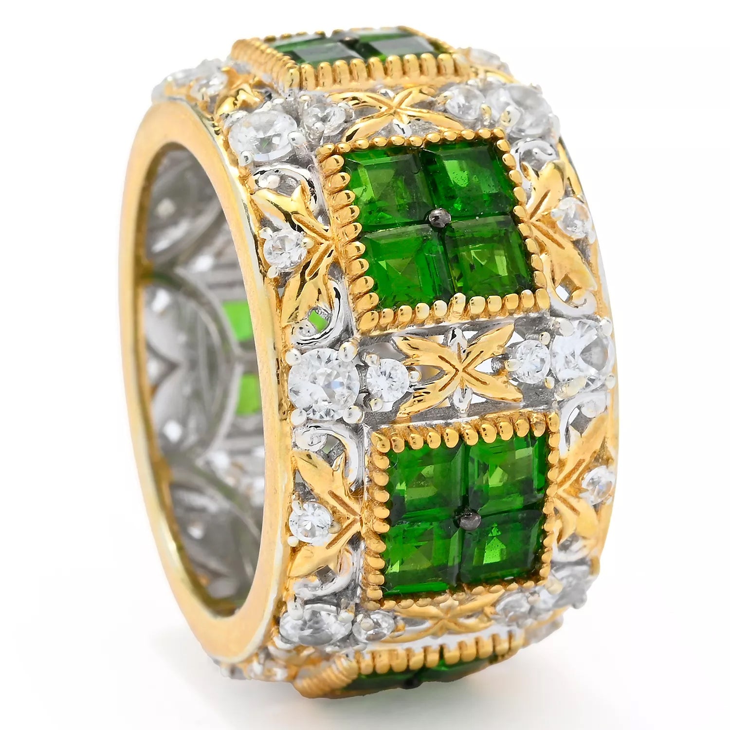 Gems en Vogue 5.54ctw Chrome Diopside & White Zircon Eternity Band Ring CANNOT BE RESIZED