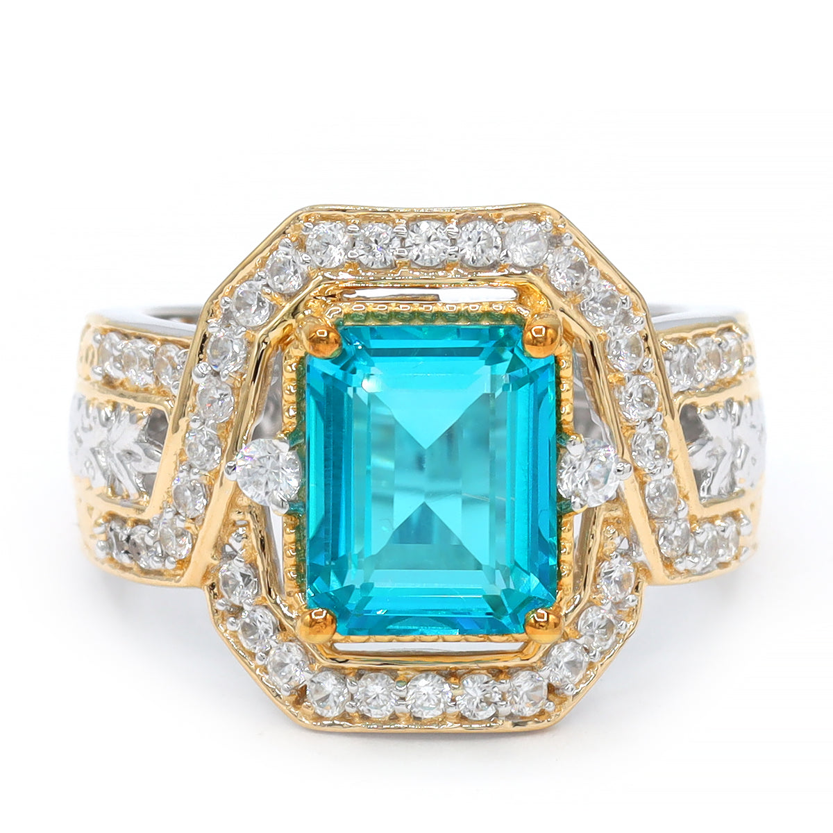 Gems en Vogue One-of-a-Kind 24K Palladium Silver 5.42ctw Paraiba Topaz & White Zircon Ring