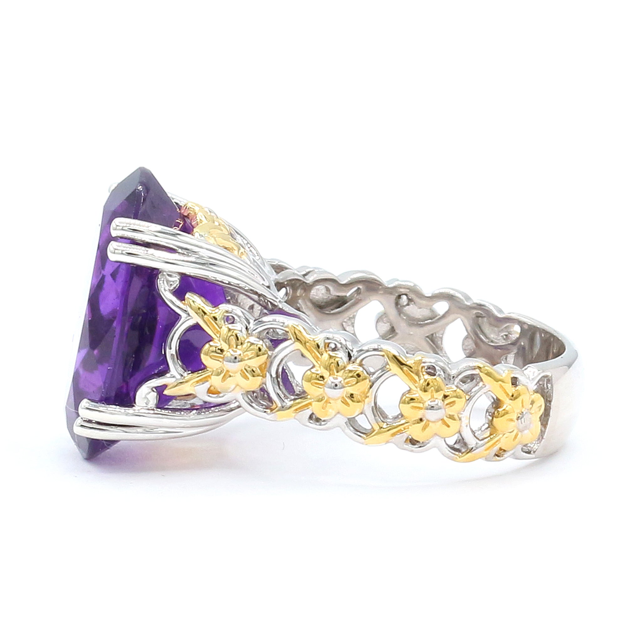 Bague Gems en Vogue en argent palladium 24 carats, améthyste de Tanzanie de 8,59 carats et zircon blanc
