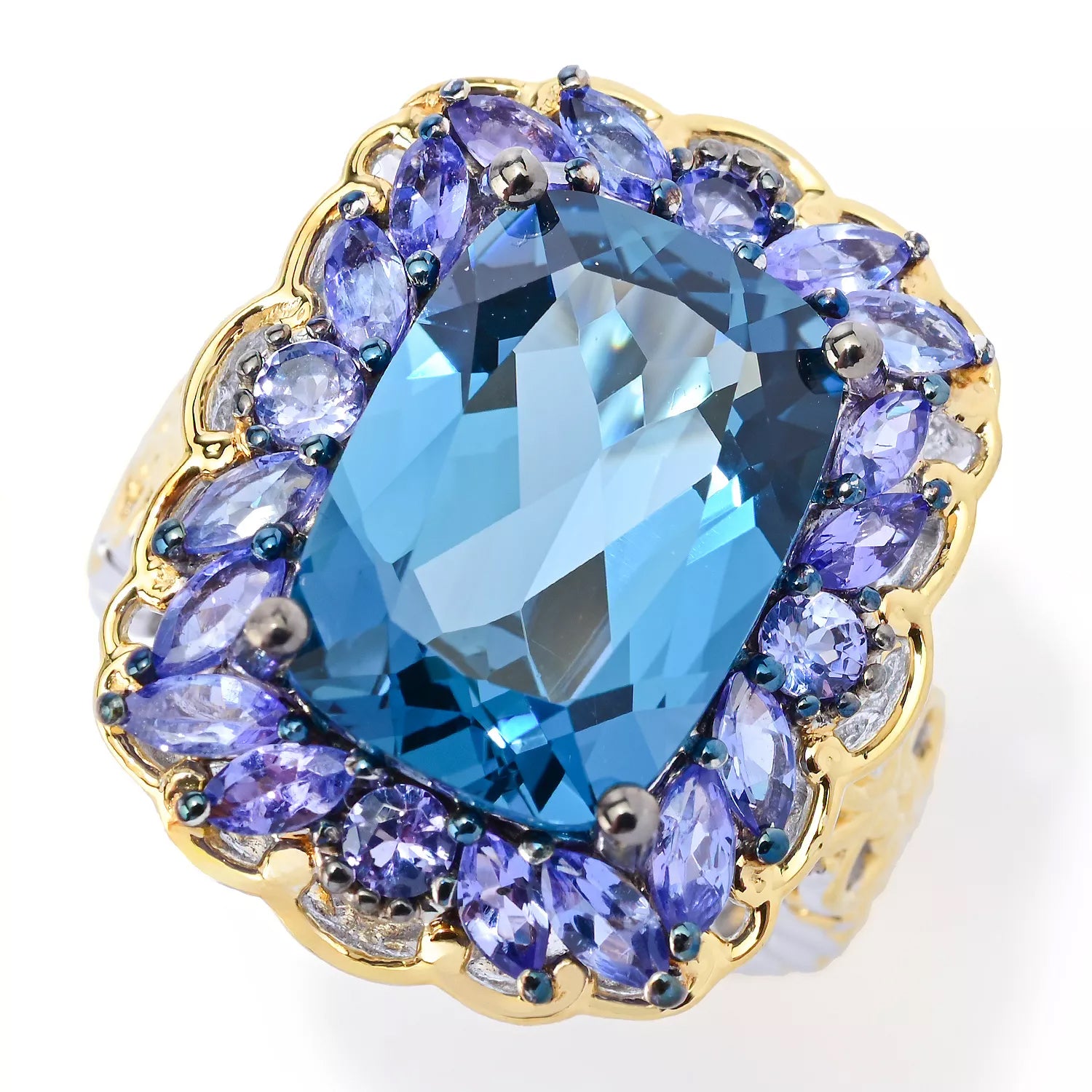 Gems en Vogue 9.77ctw London Blue Topaz & Tanzanite Halo Ring