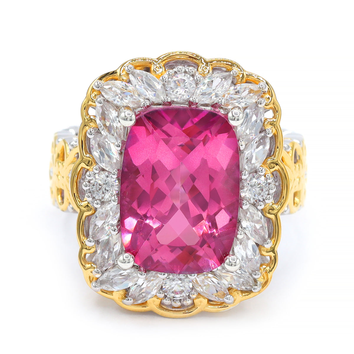 Gems en Vogue One-of-a-Kind 24K Palladium Silver 9.62ctw Pink Topaz & White Zircon Halo Ring