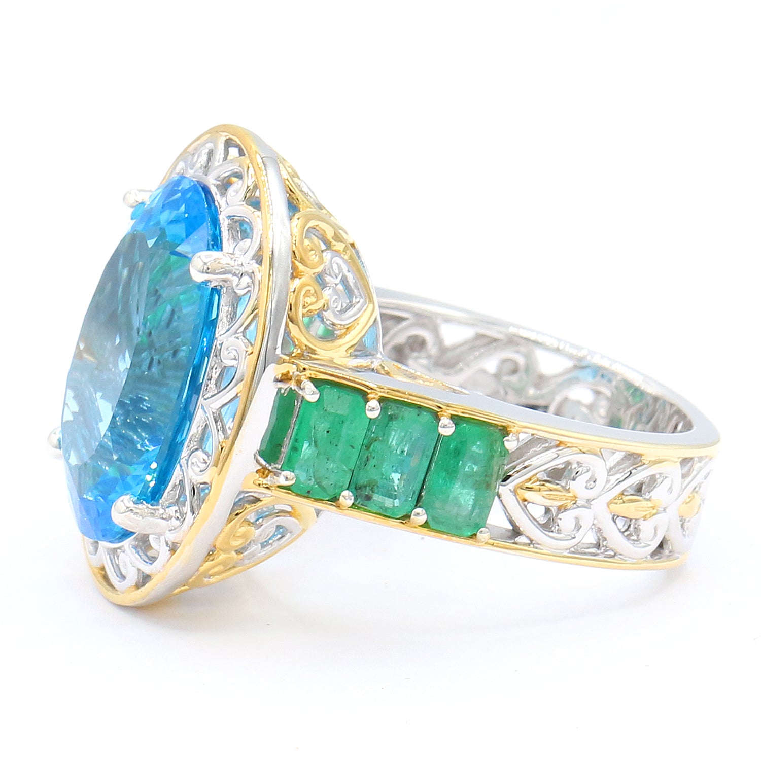 Couture Gems 14.48ctw Super Swiss Blue Topaz & Emerald Ring