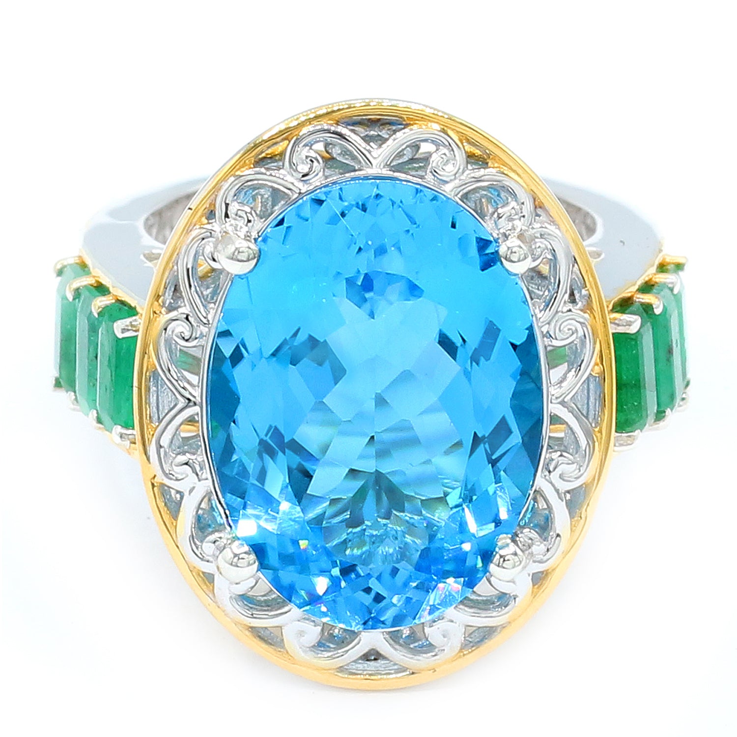 Couture Gems 14.48ctw Super Swiss Blue Topaz & Emerald Ring