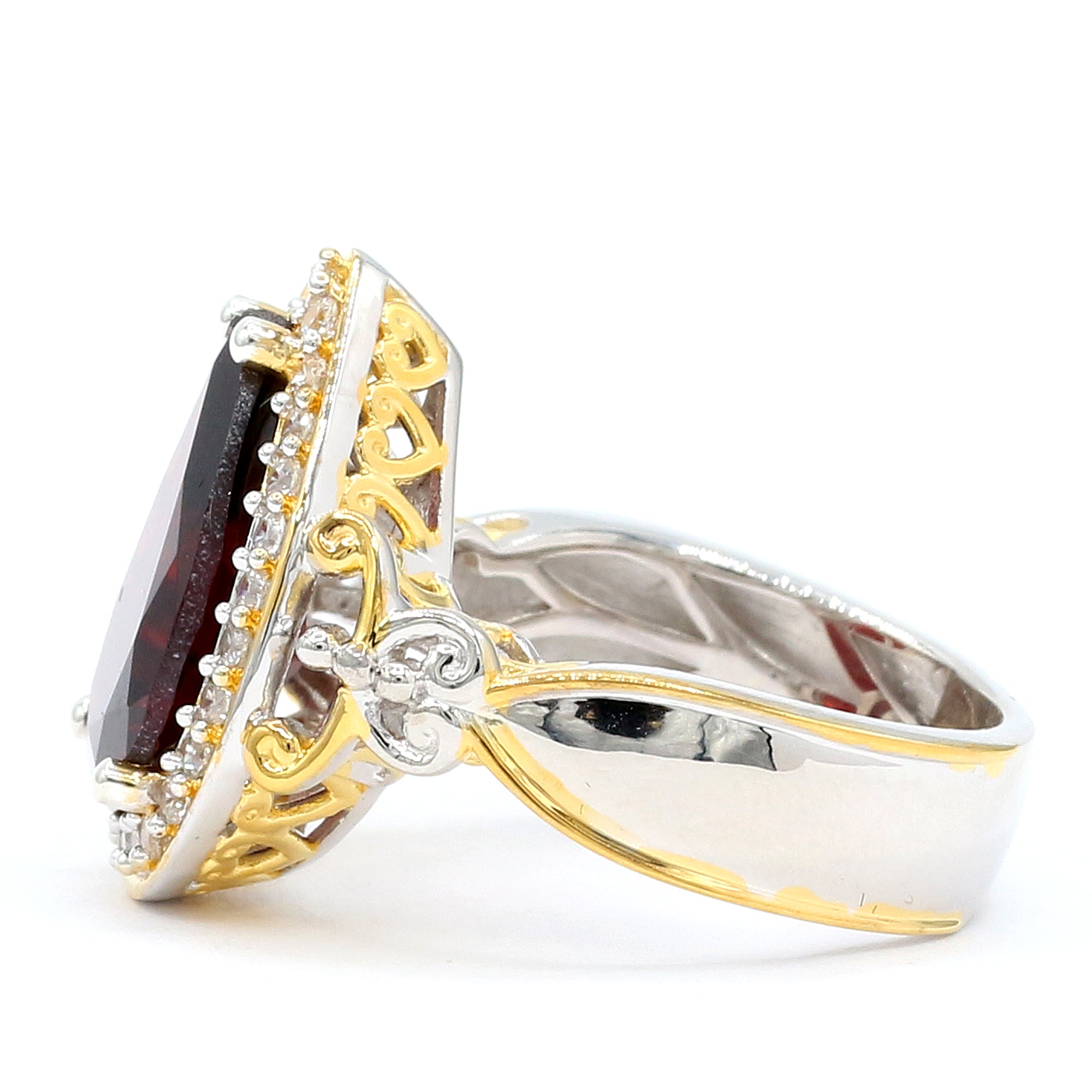 Gems en Vogue 24K Palladium Silver 5.94ctw Mozambique Garnet & White Zircon Halo Ring