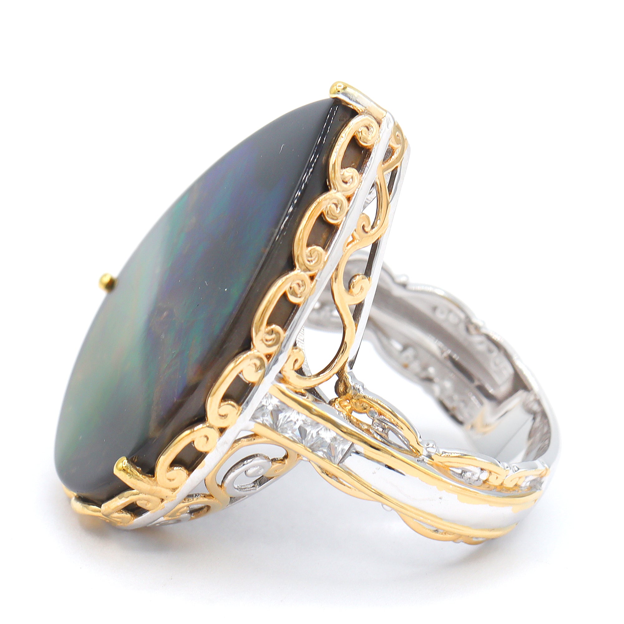 Couture Gems One-of-a-Kind 24K Palladium Silver Ammolite & White Topaz Ring