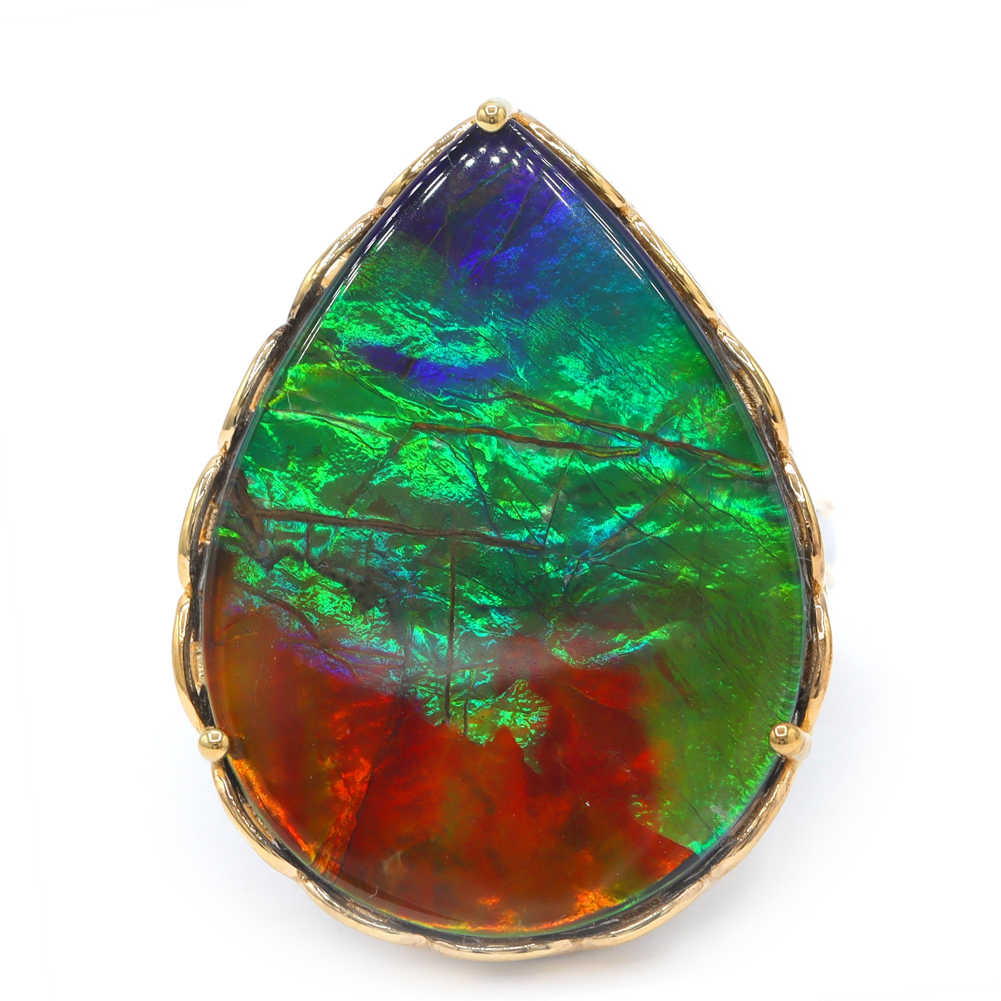 Couture Gems One-of-a-Kind 24K Palladium Silver Ammolite & White Topaz Ring