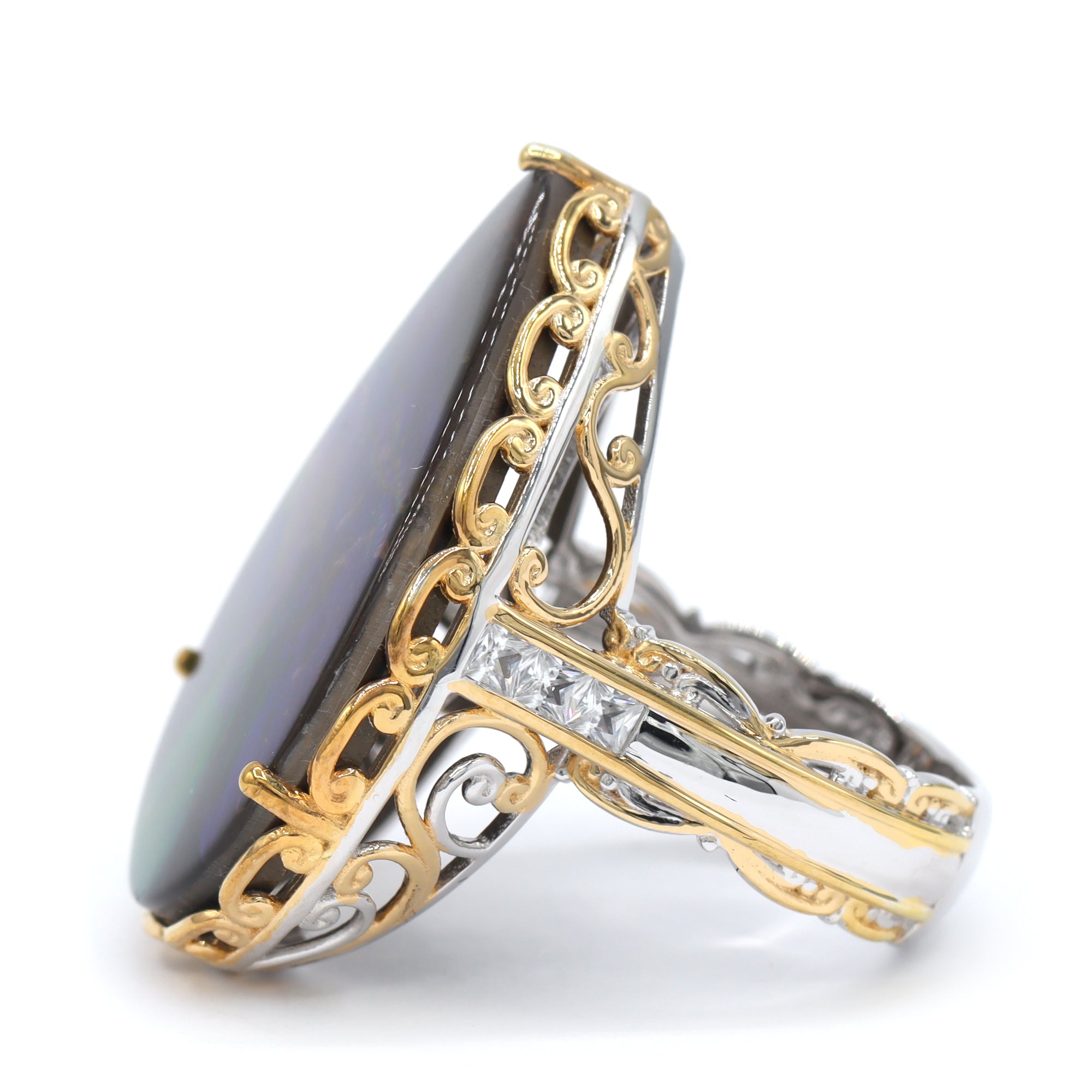 Couture Gems One-of-a-Kind 24K Palladium Silver Ammolite & White Topaz Ring