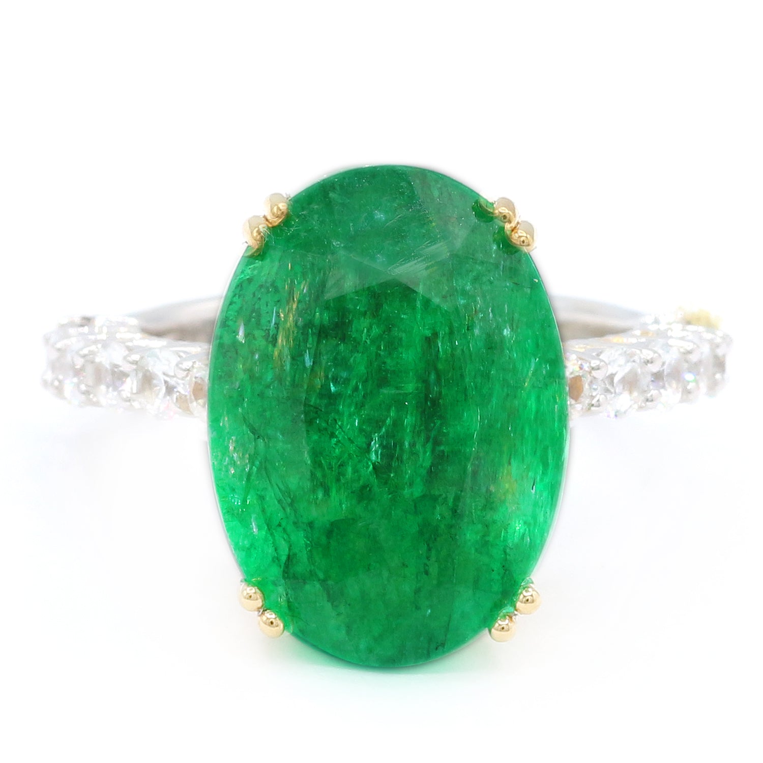 Gems en Vogue 24K Palladium Silver 11.34ctw Zambian Emerald & White Zircon Ring