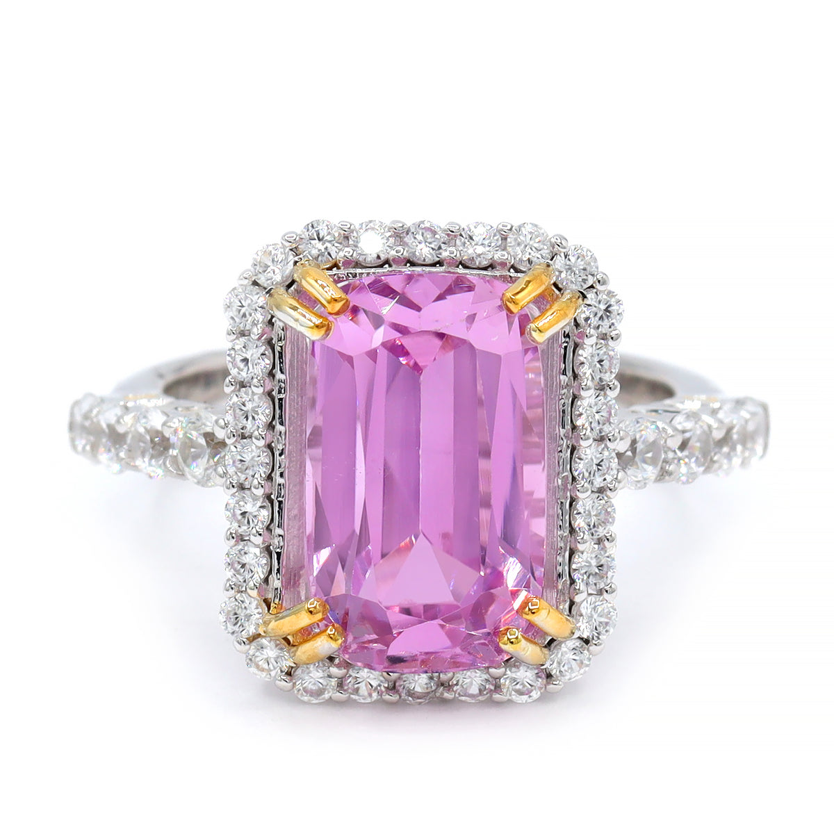 Gems en Vogue One-of-a-Kind 24K Palladium Silver 8.82ctw Pink Kunzite & White Zircon Halo Ring