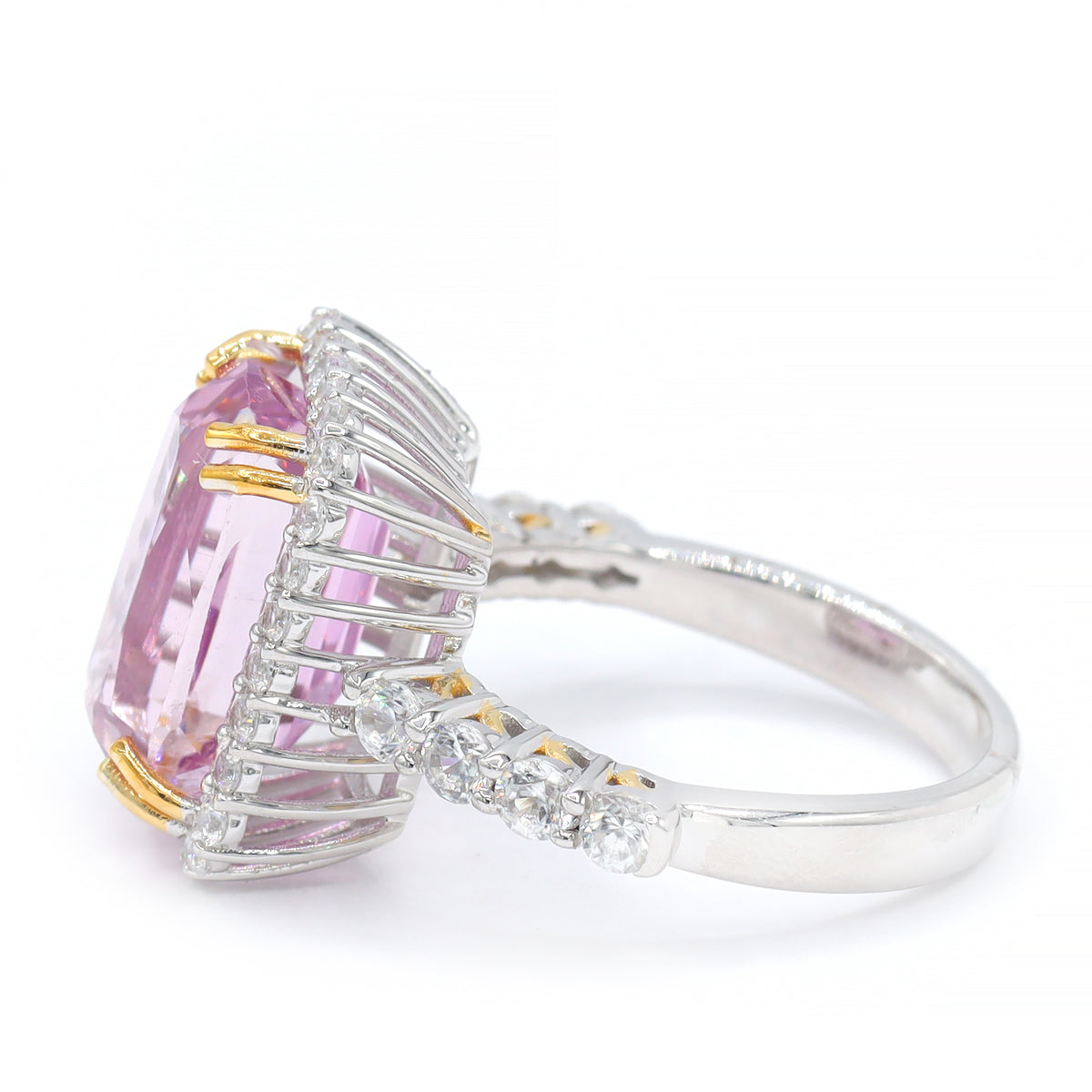 Gems en Vogue One-of-a-Kind 24K Palladium Silver 8.82ctw Pink Kunzite & White Zircon Halo Ring