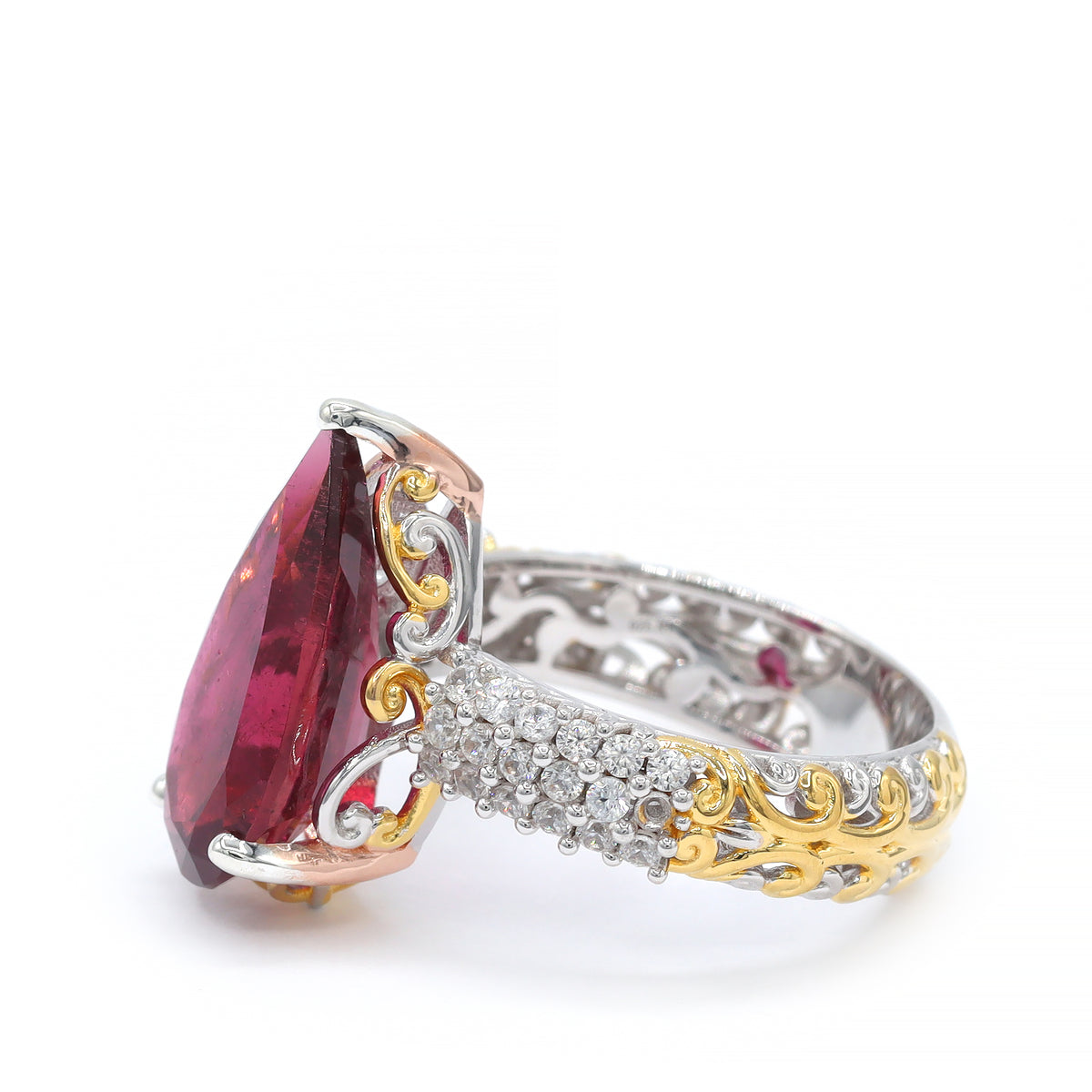 Couture Gems One-of-a-Kind 24K Palladium Silver 6.62ctw Rubellite & White Zircon Ring