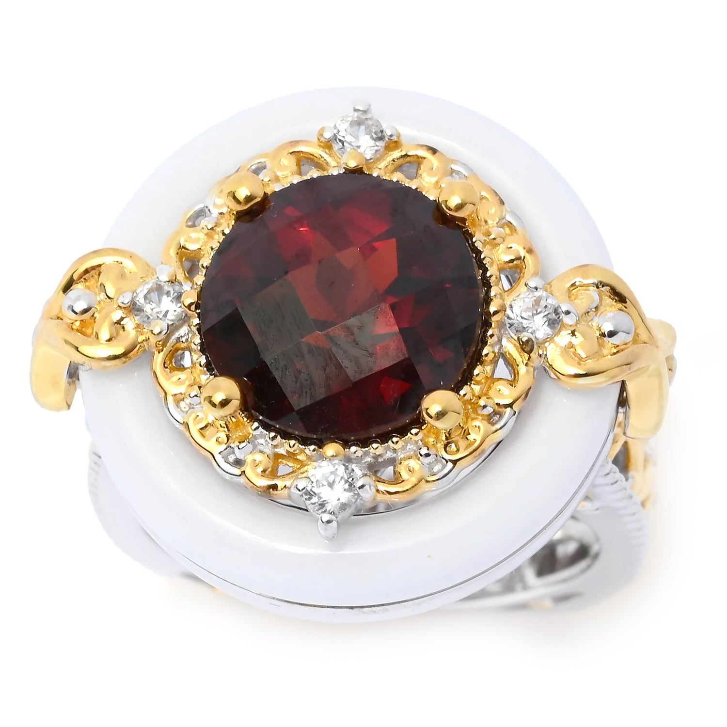 Gems en Vogue 4.51ctw Red Garnet, White Onyx Donut & White Zircon Ring