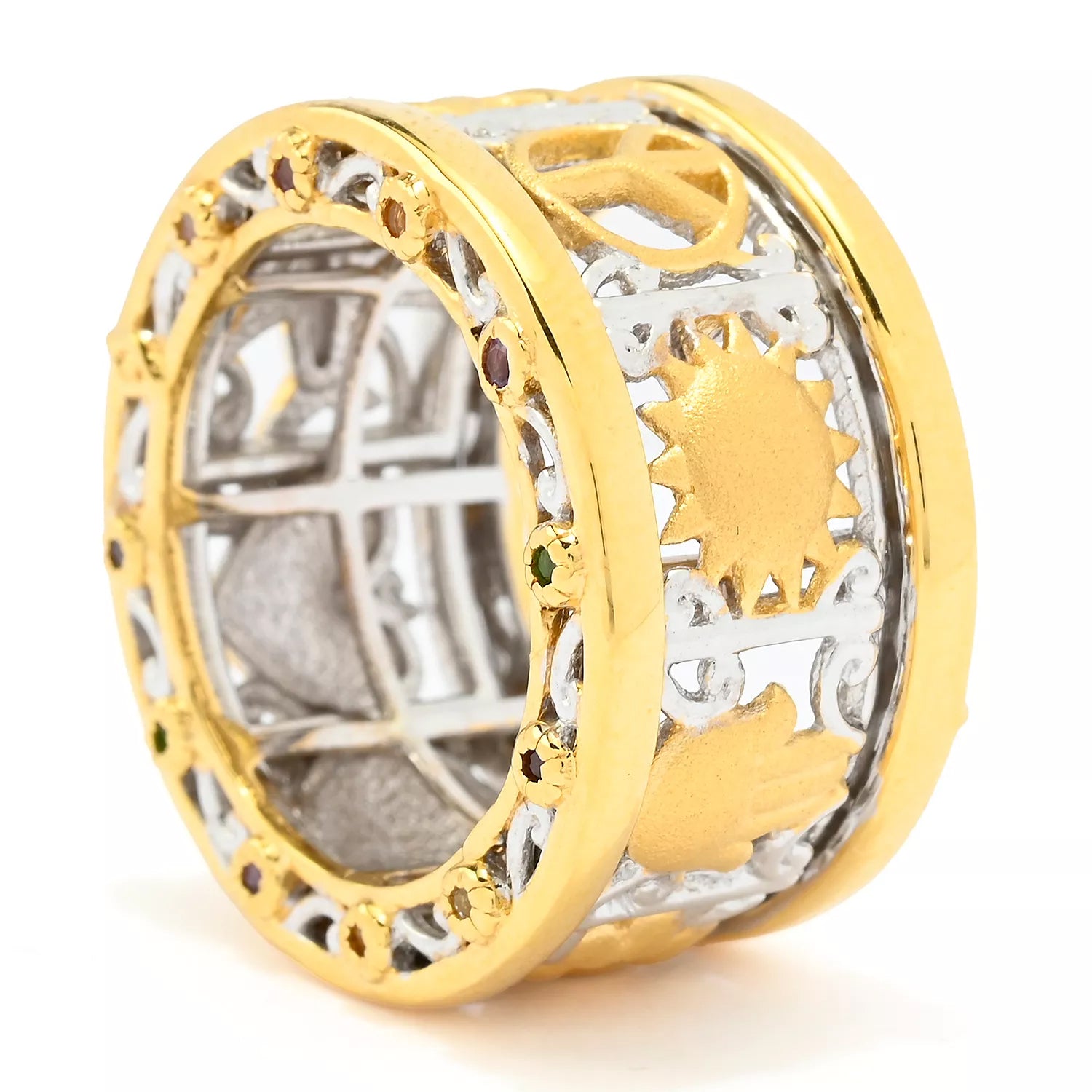 Gems en Vogue 0.21ctw Multi Gemstones Fortune Wheel Spinner Ring - CANNOT BE SIZED