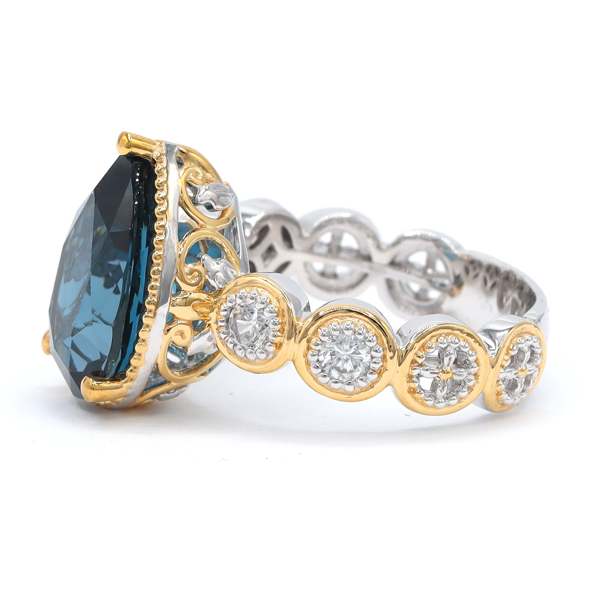Gems en Vogue One-of-a-Kind 24K Palladium Silver 7.93ctw London Blue Topaz & White Zircon Ring