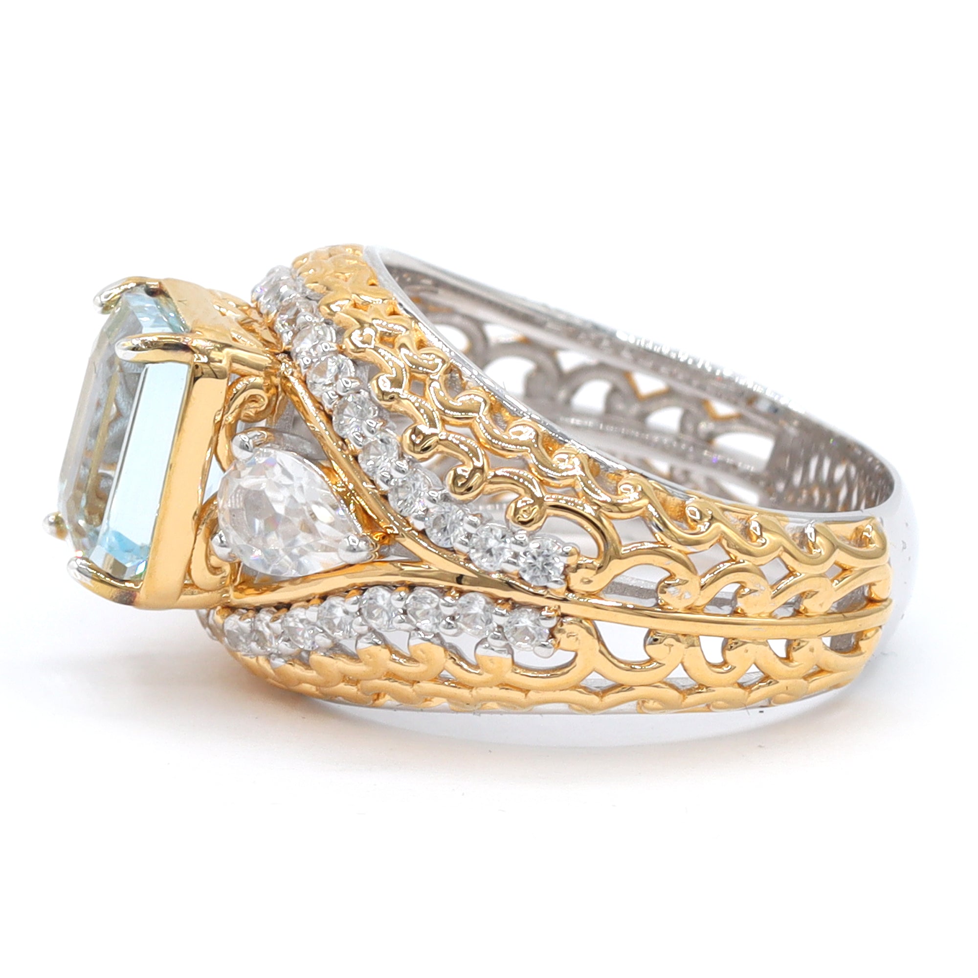 Gems en Vogue One-of-a-Kind 24K Palladium Silver 5.16ctw Aquamarine & White Zircon Ring