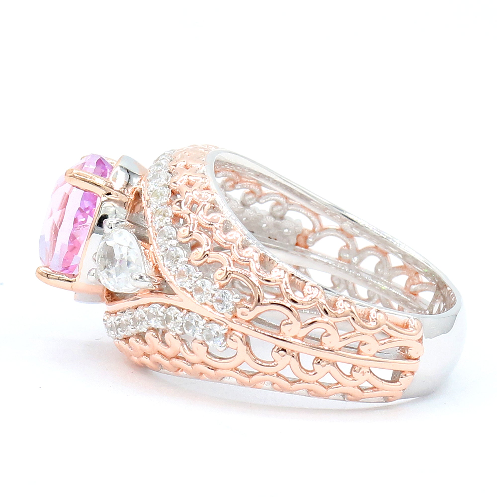 Gems en Vogue 18K Palladium Silver 4.84ctw Kunzite & White Zircon Ring