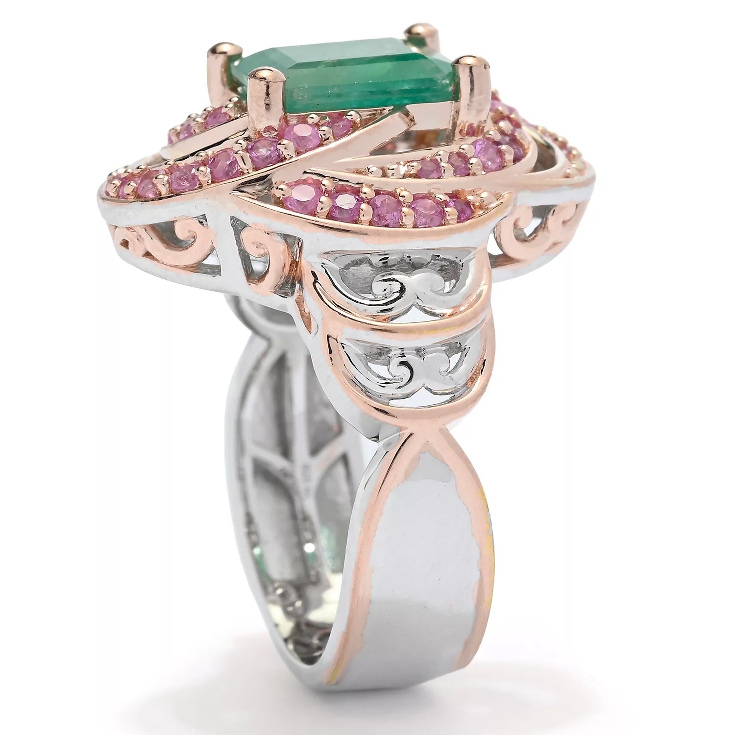 Gems en Vogue 2.71ctw Grizzly Emerald & Hot Pink Sapphire Ring