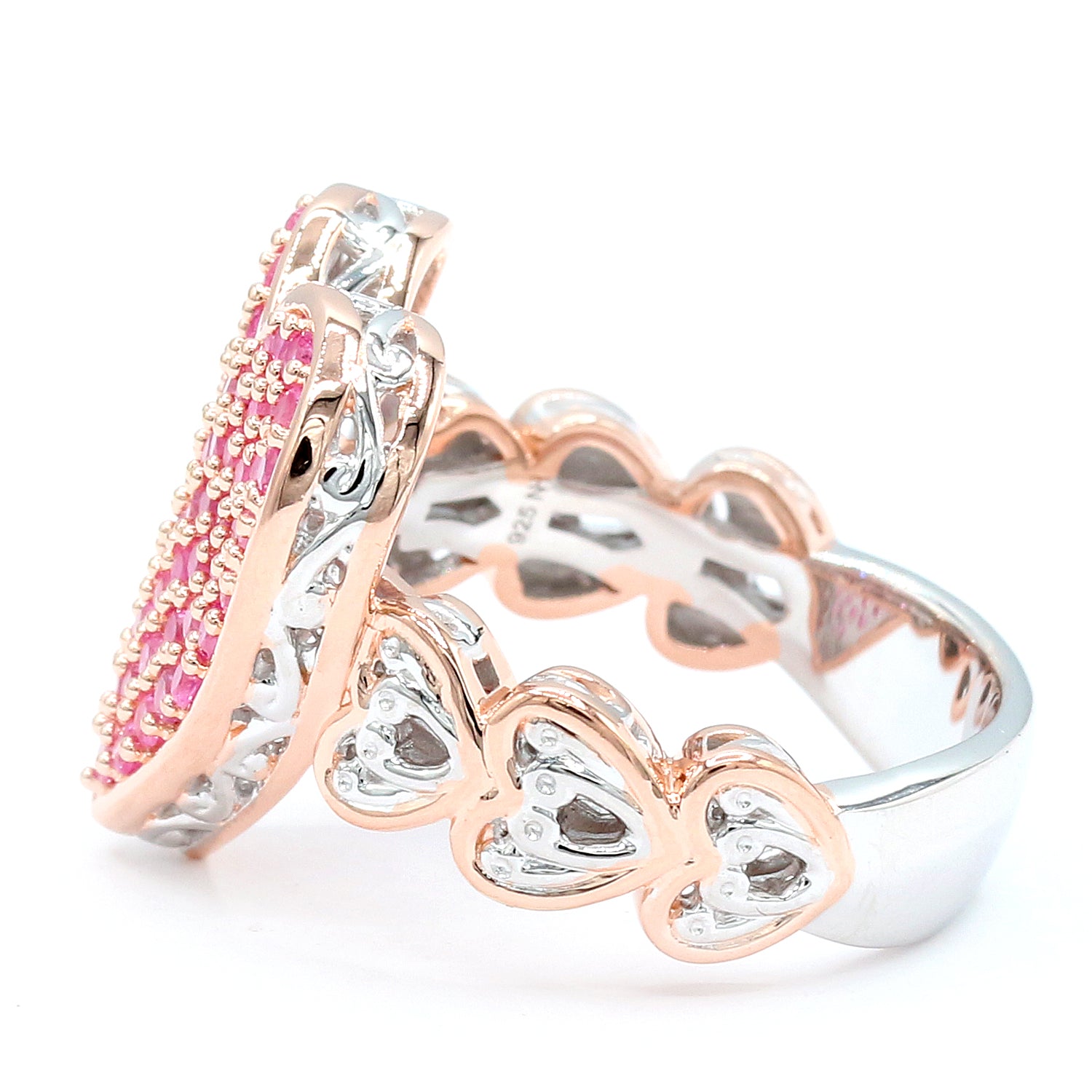 Gems en Vogue 1.30ctw Hot Pink Sapphire Wave Pave Heart Ring