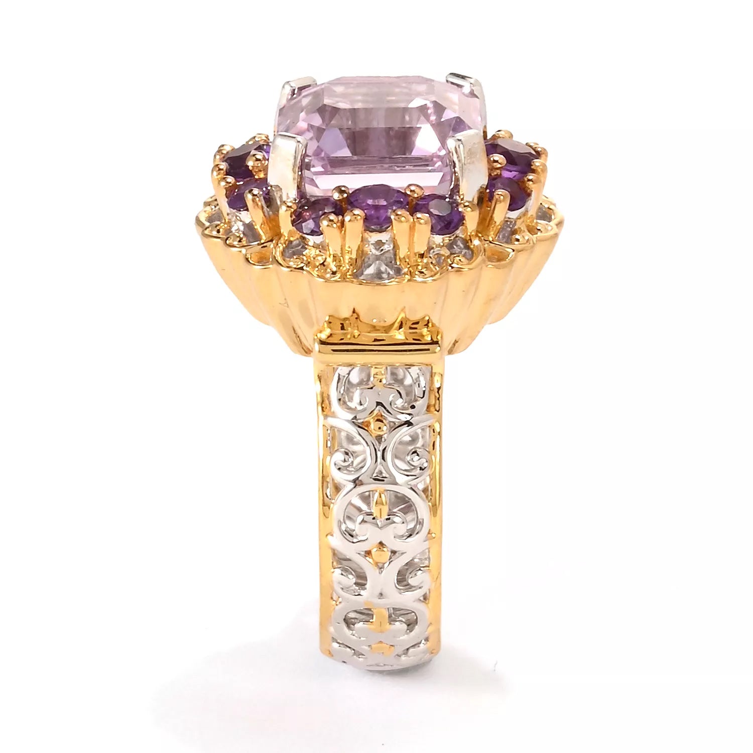 Gems en Vogue 6.48ctw Asscher Cut Kunzite & Amethyst Ring
